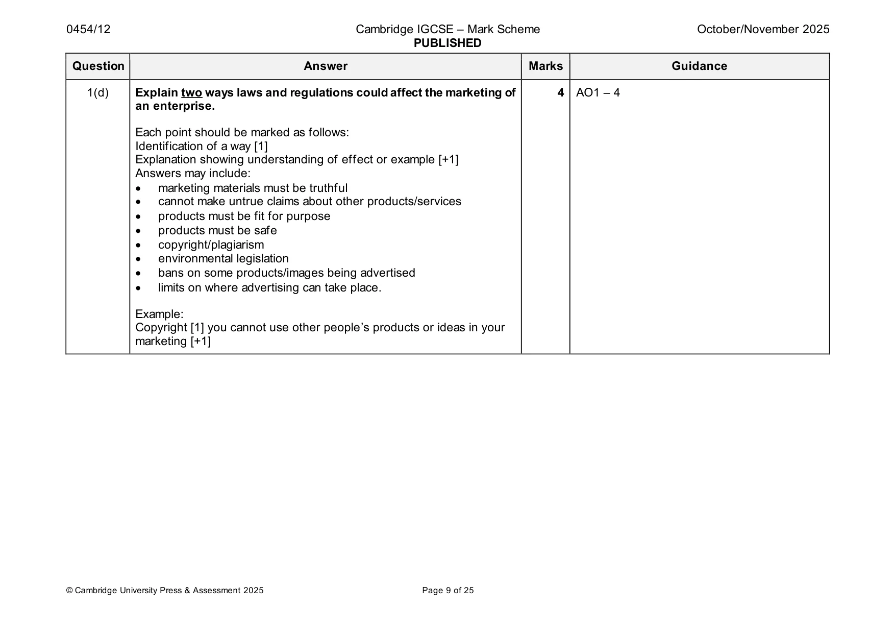 Mark scheme, page 9 of 25