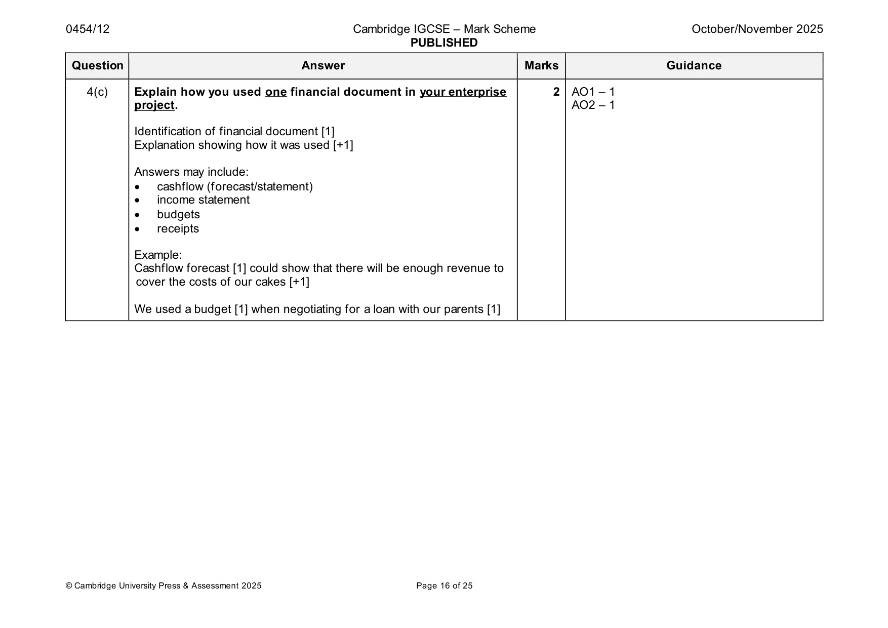 Mark scheme, page 16 of 25