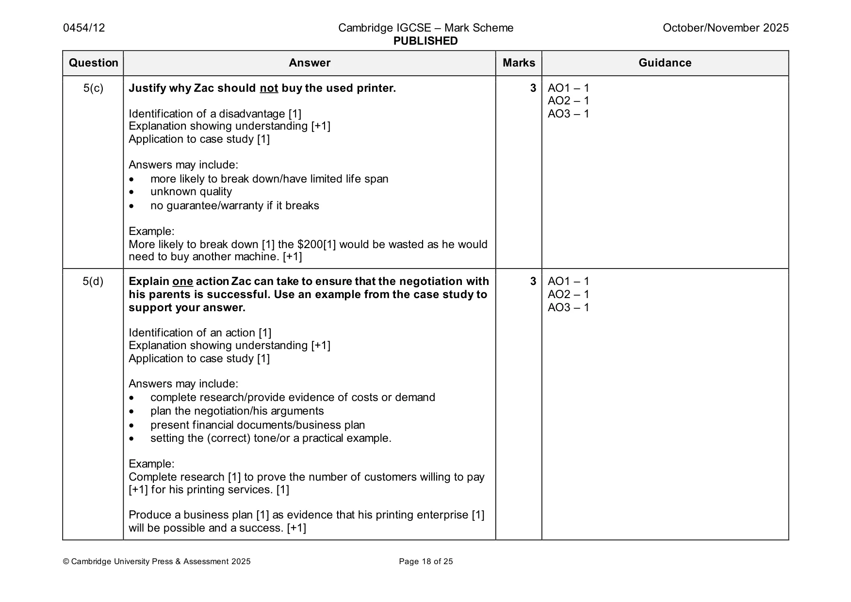 Mark scheme, page 18 of 25