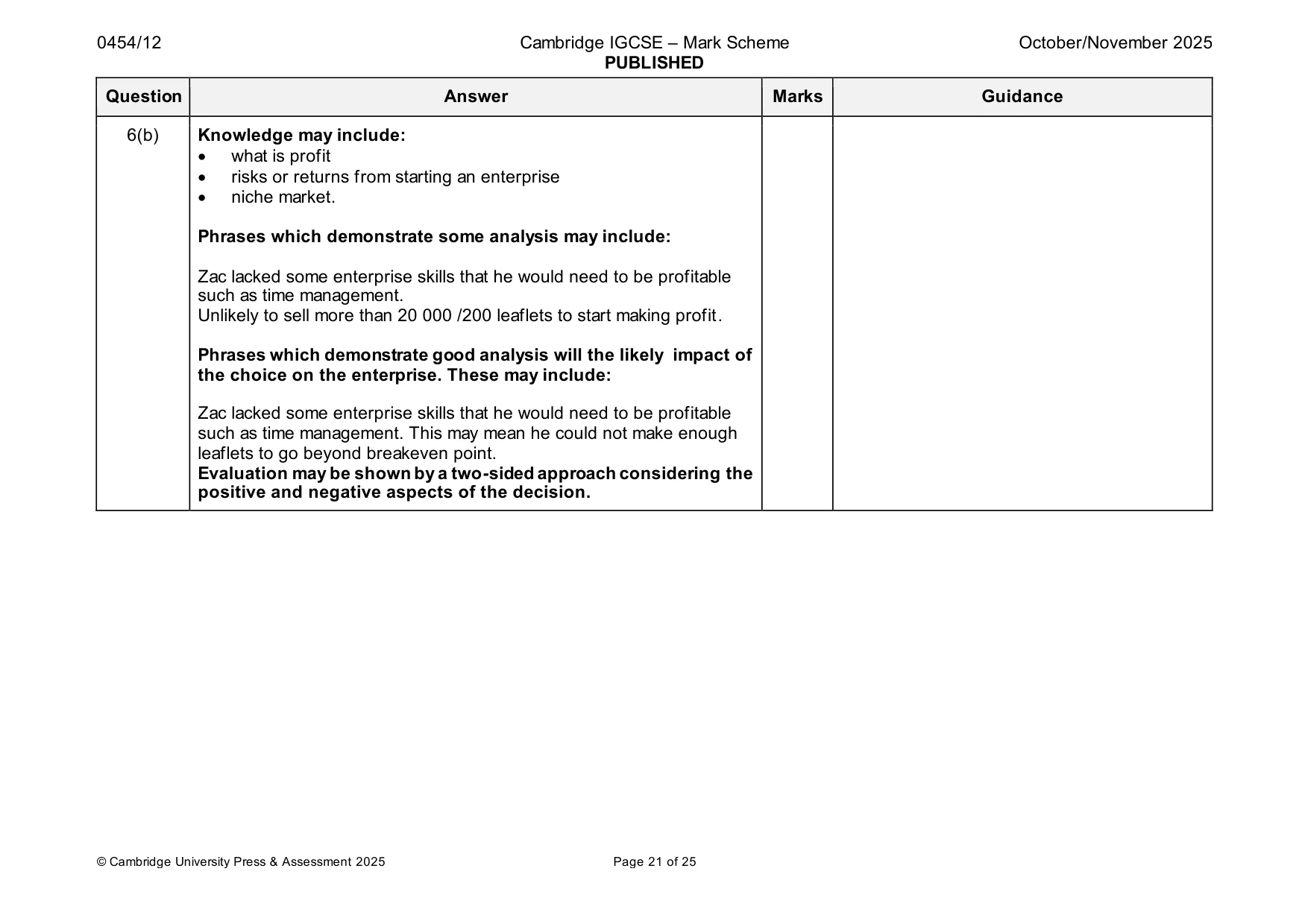 Mark scheme, page 21 of 25