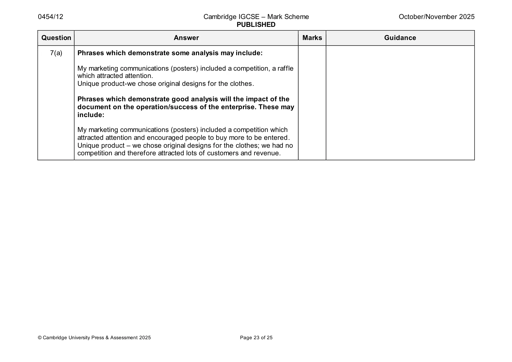 Mark scheme, page 23 of 25