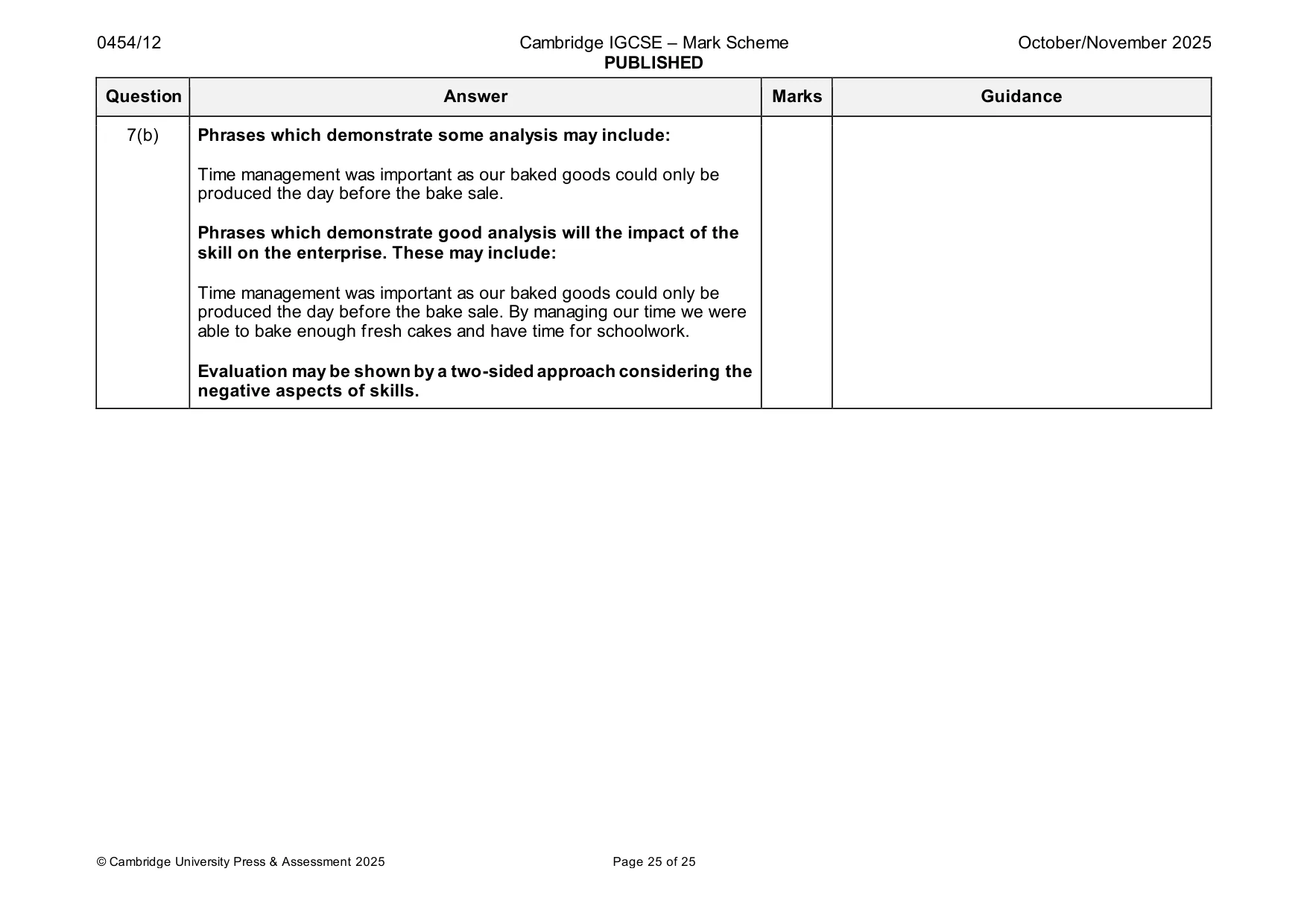 Mark scheme, page 25 of 25