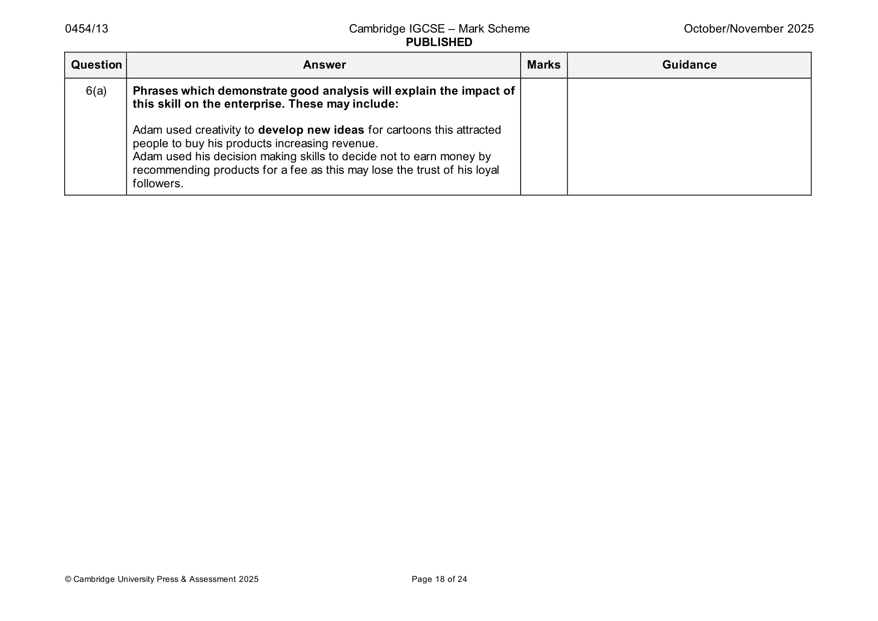 Mark scheme, page 18 of 24