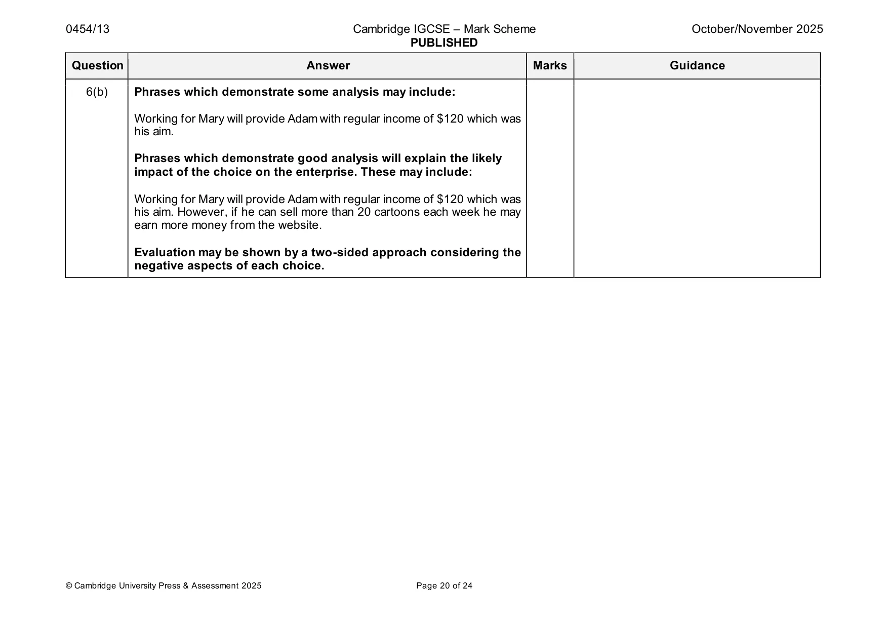 Mark scheme, page 20 of 24