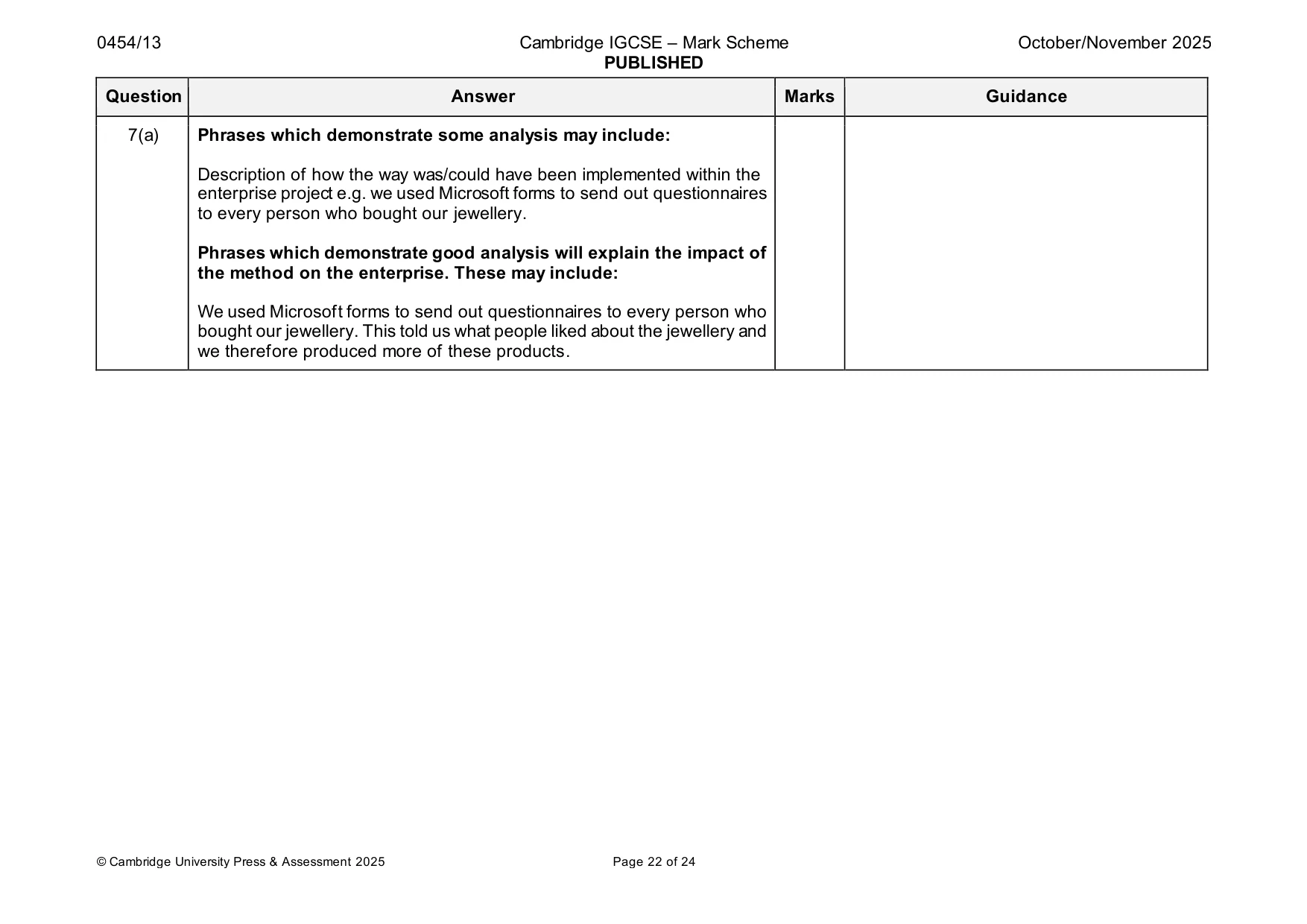 Mark scheme, page 22 of 24