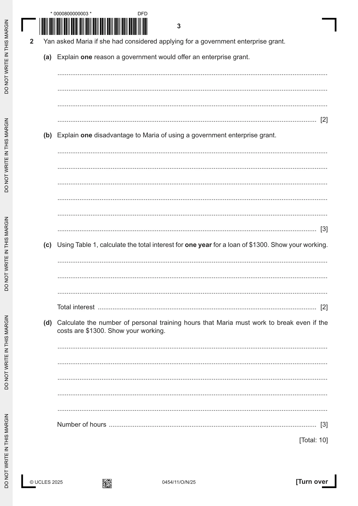 Cambridge IGCSE Enterprise 0454 2025 Oct/Nov Paper 1 · Variant 1 question paper, page 3 of 16