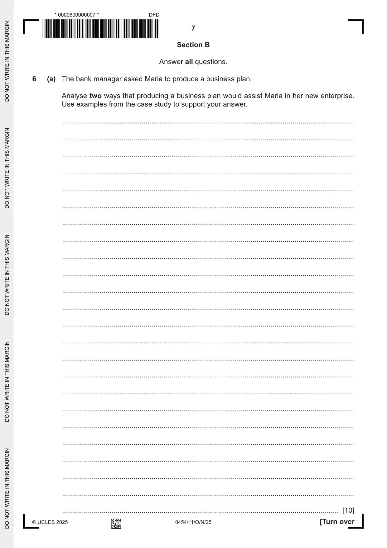 Cambridge IGCSE Enterprise 0454 2025 Oct/Nov Paper 1 · Variant 1 question paper, page 7 of 16