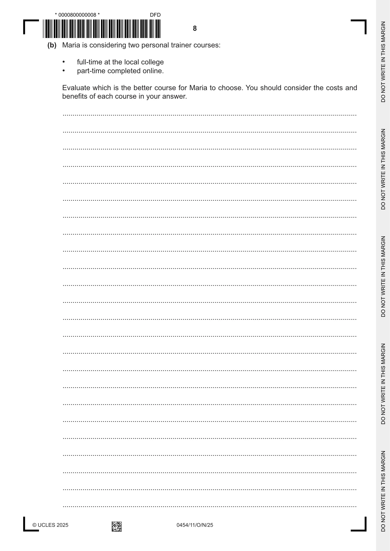Cambridge IGCSE Enterprise 0454 2025 Oct/Nov Paper 1 · Variant 1 question paper, page 8 of 16