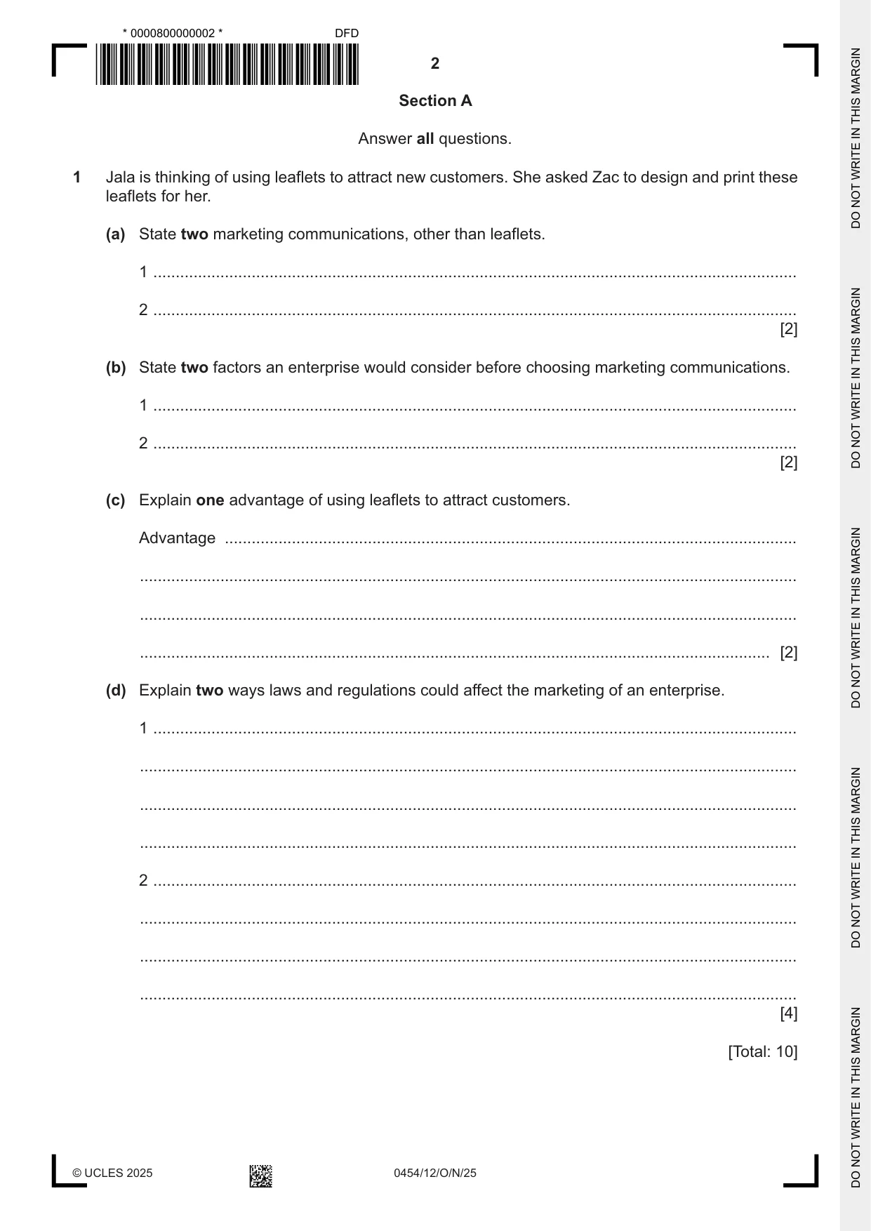 Cambridge IGCSE Enterprise 0454 2025 Oct/Nov Paper 1 · Variant 2 question paper, page 2 of 16
