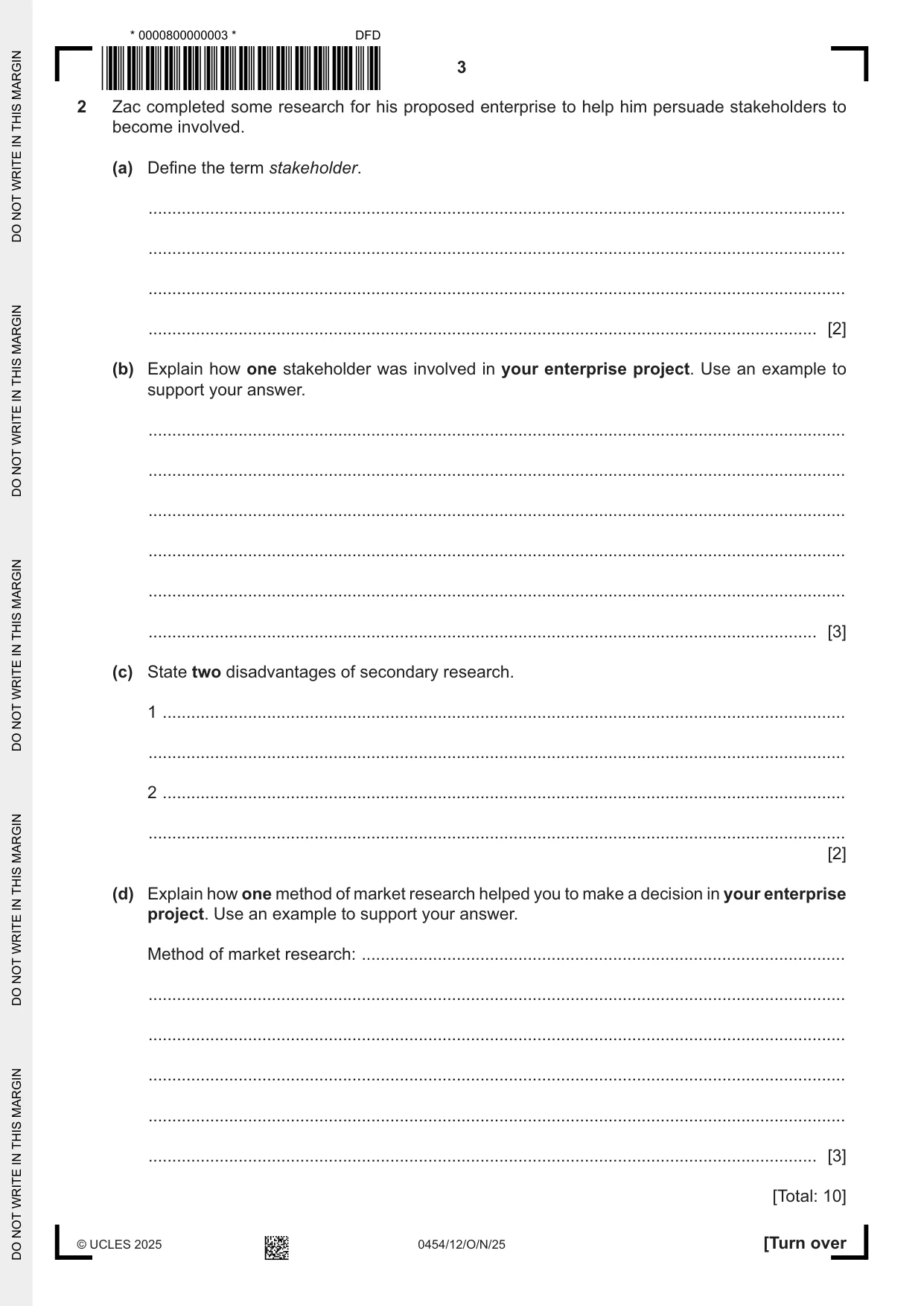 Cambridge IGCSE Enterprise 0454 2025 Oct/Nov Paper 1 · Variant 2 question paper, page 3 of 16