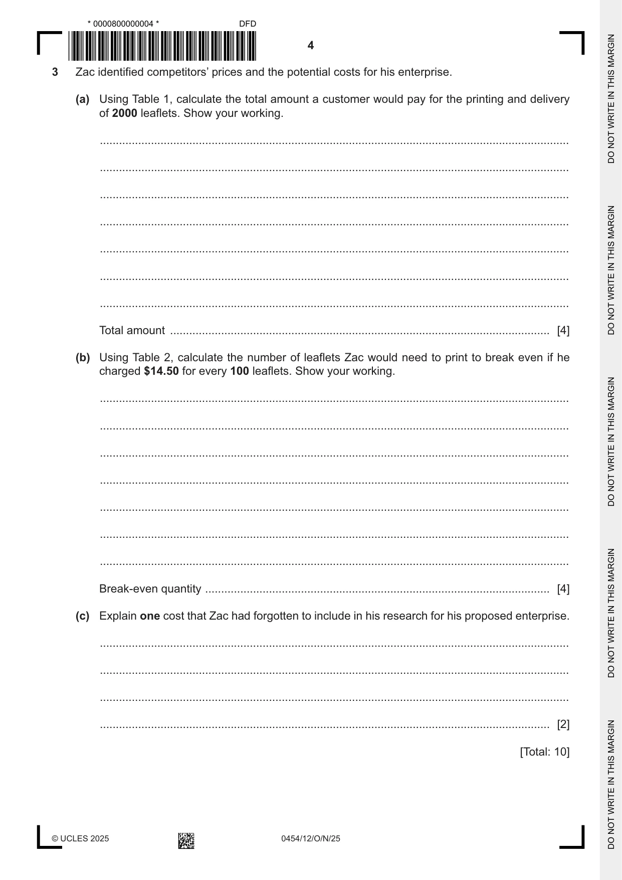 Cambridge IGCSE Enterprise 0454 2025 Oct/Nov Paper 1 · Variant 2 question paper, page 4 of 16