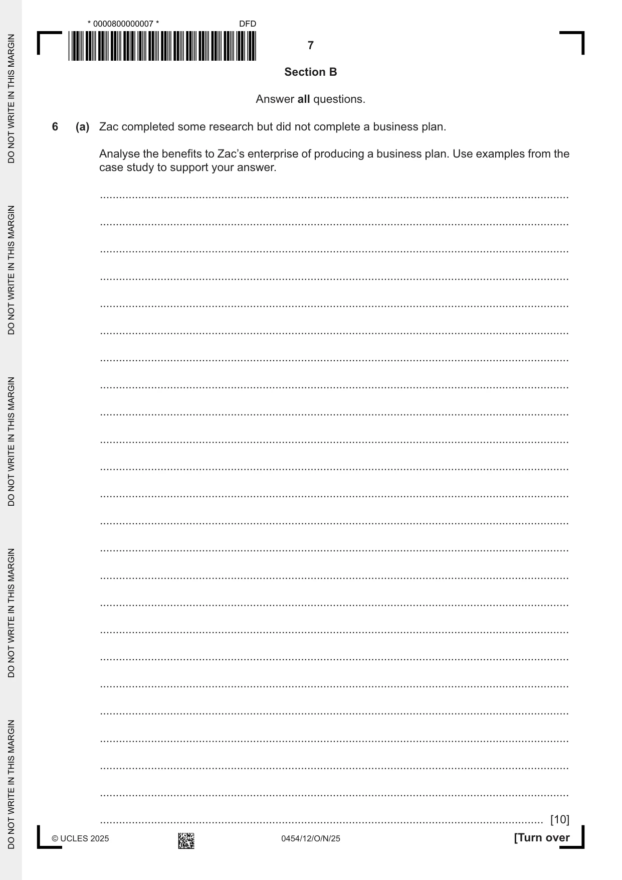 Cambridge IGCSE Enterprise 0454 2025 Oct/Nov Paper 1 · Variant 2 question paper, page 7 of 16
