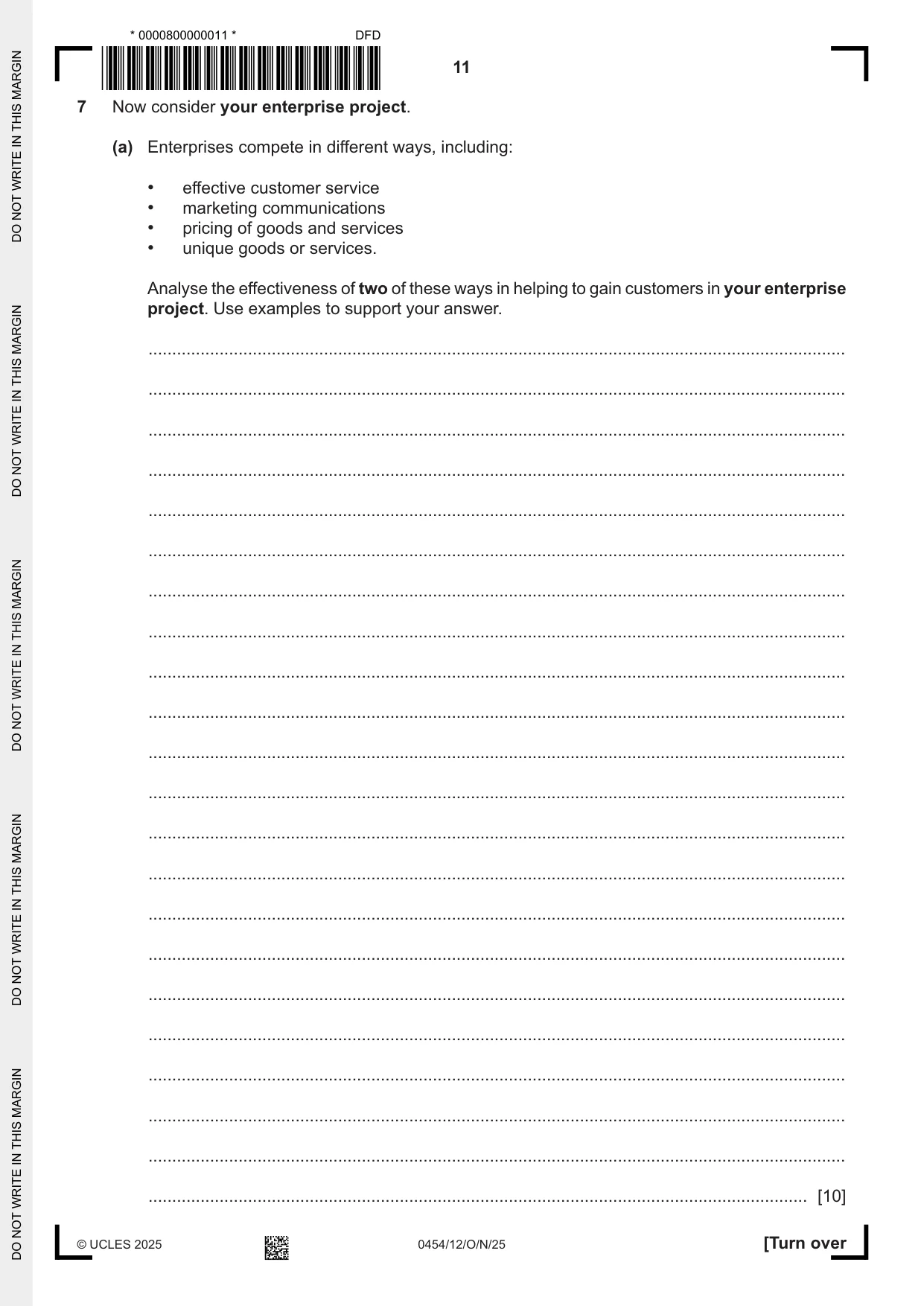 Cambridge IGCSE Enterprise 0454 2025 Oct/Nov Paper 1 · Variant 2 question paper, page 11 of 16