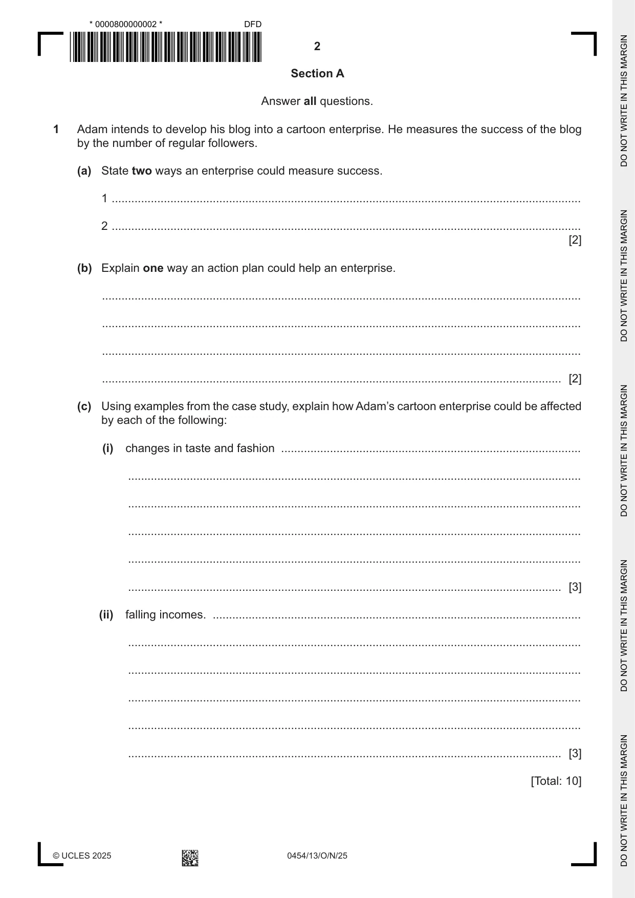 Cambridge IGCSE Enterprise 0454 2025 Oct/Nov Paper 1 · Variant 3 question paper, page 2 of 12
