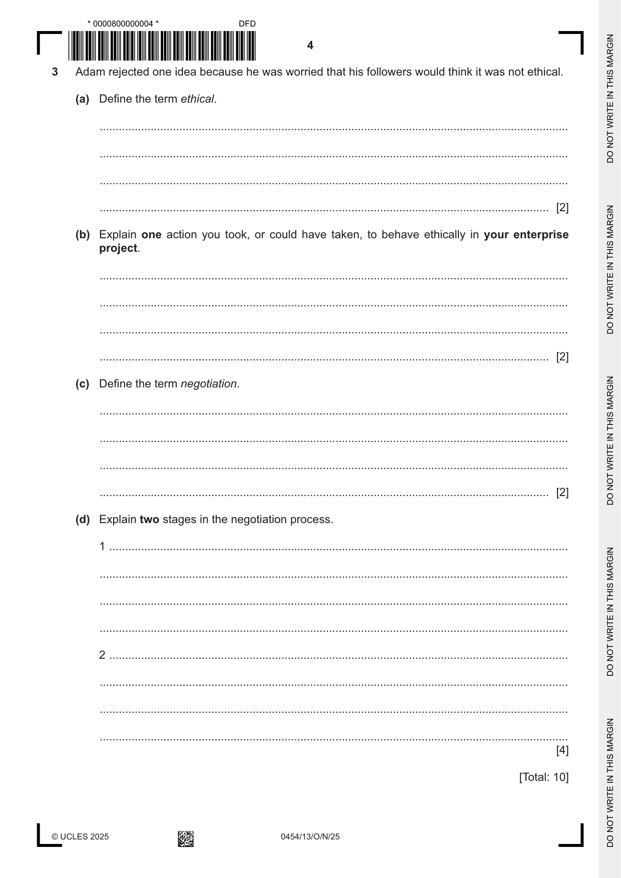 Cambridge IGCSE Enterprise 0454 2025 Oct/Nov Paper 1 · Variant 3 question paper, page 4 of 12