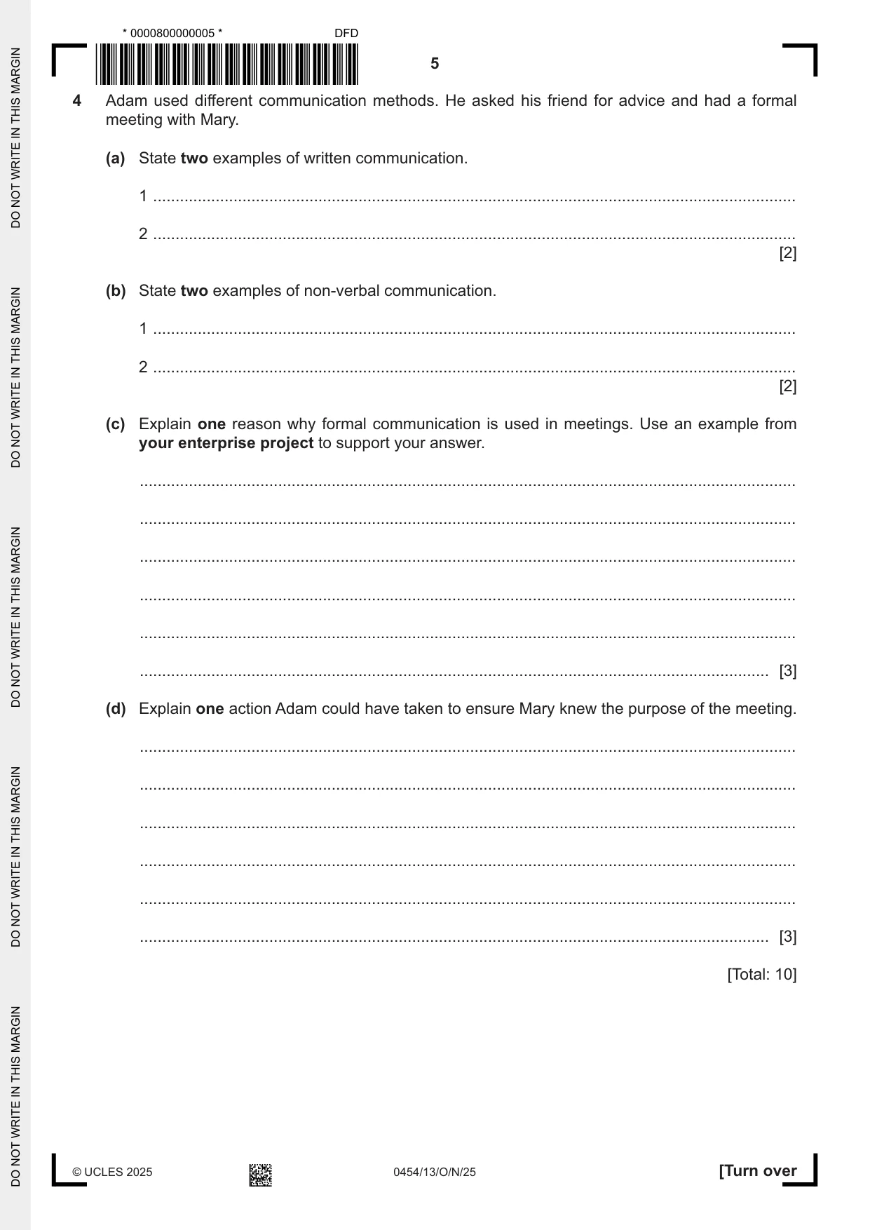 Cambridge IGCSE Enterprise 0454 2025 Oct/Nov Paper 1 · Variant 3 question paper, page 5 of 12