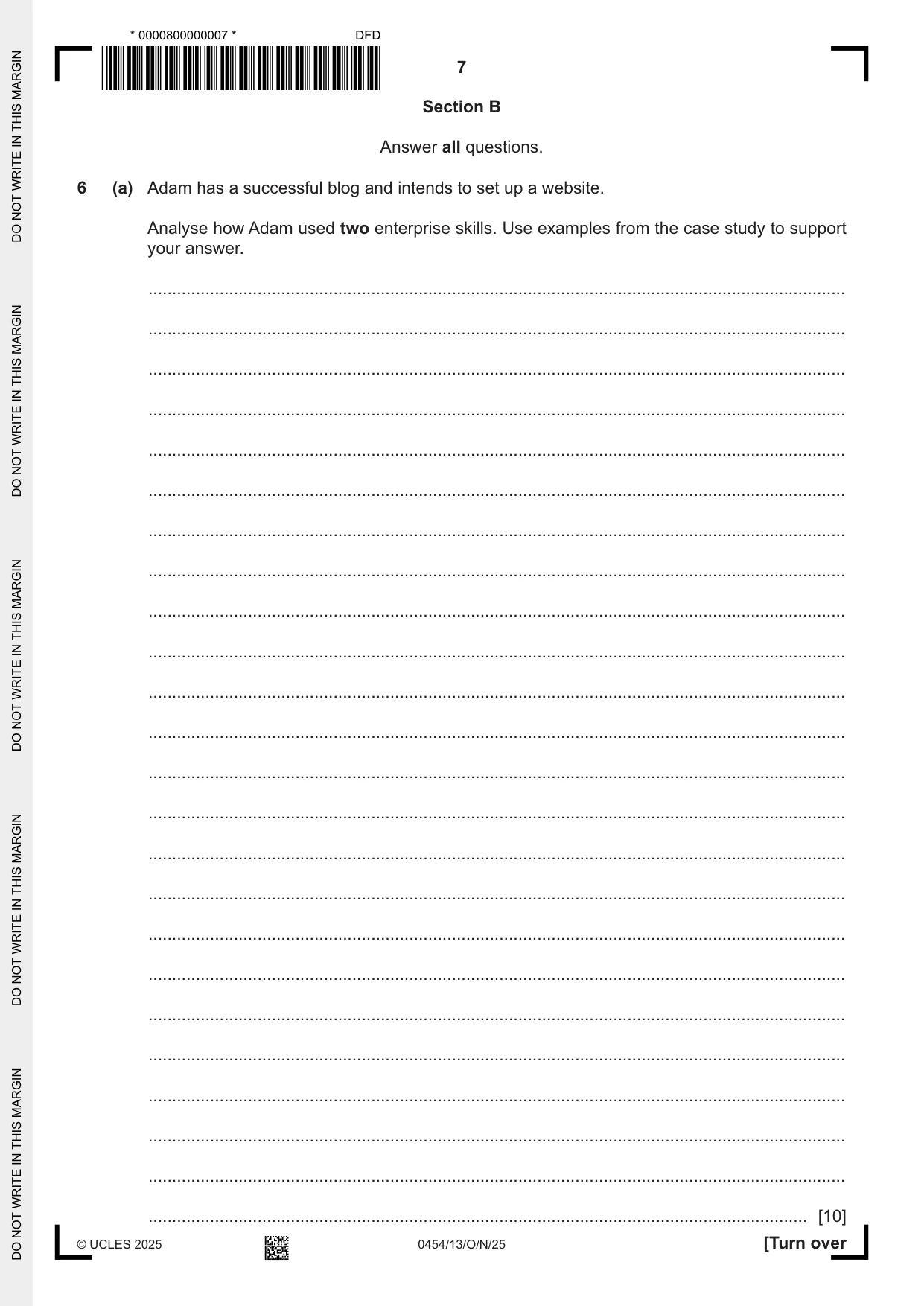 Cambridge IGCSE Enterprise 0454 2025 Oct/Nov Paper 1 · Variant 3 question paper, page 7 of 12