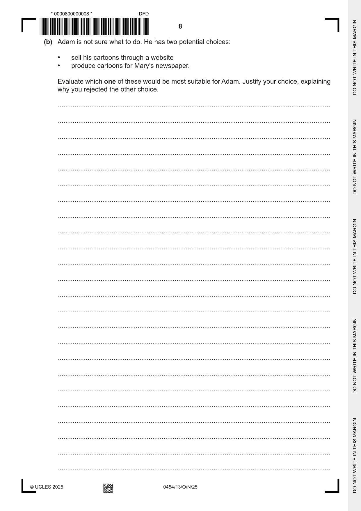 Cambridge IGCSE Enterprise 0454 2025 Oct/Nov Paper 1 · Variant 3 question paper, page 8 of 12