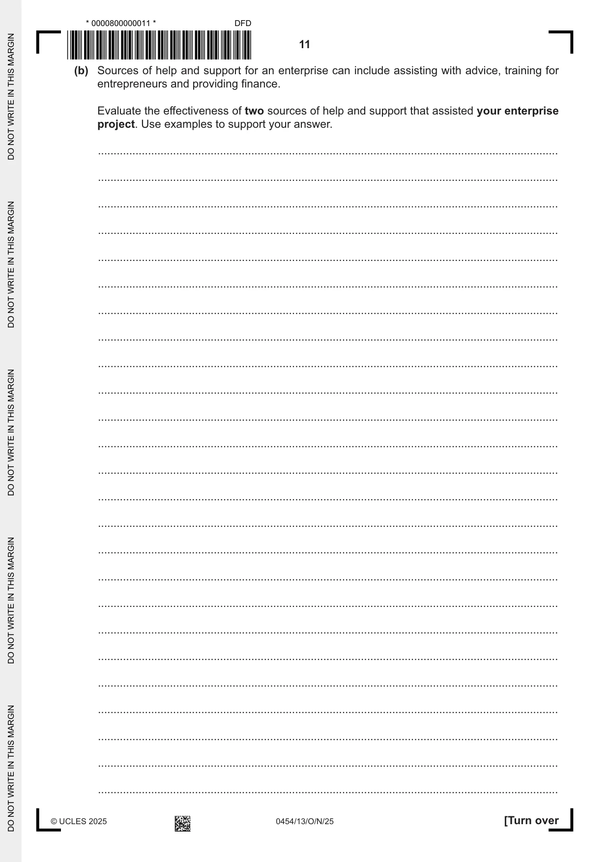 Cambridge IGCSE Enterprise 0454 2025 Oct/Nov Paper 1 · Variant 3 question paper, page 11 of 12