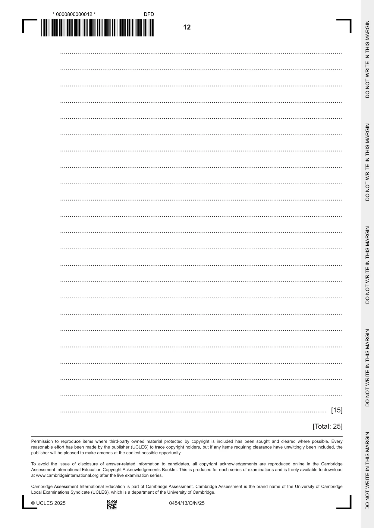 Cambridge IGCSE Enterprise 0454 2025 Oct/Nov Paper 1 · Variant 3 question paper, page 12 of 12
