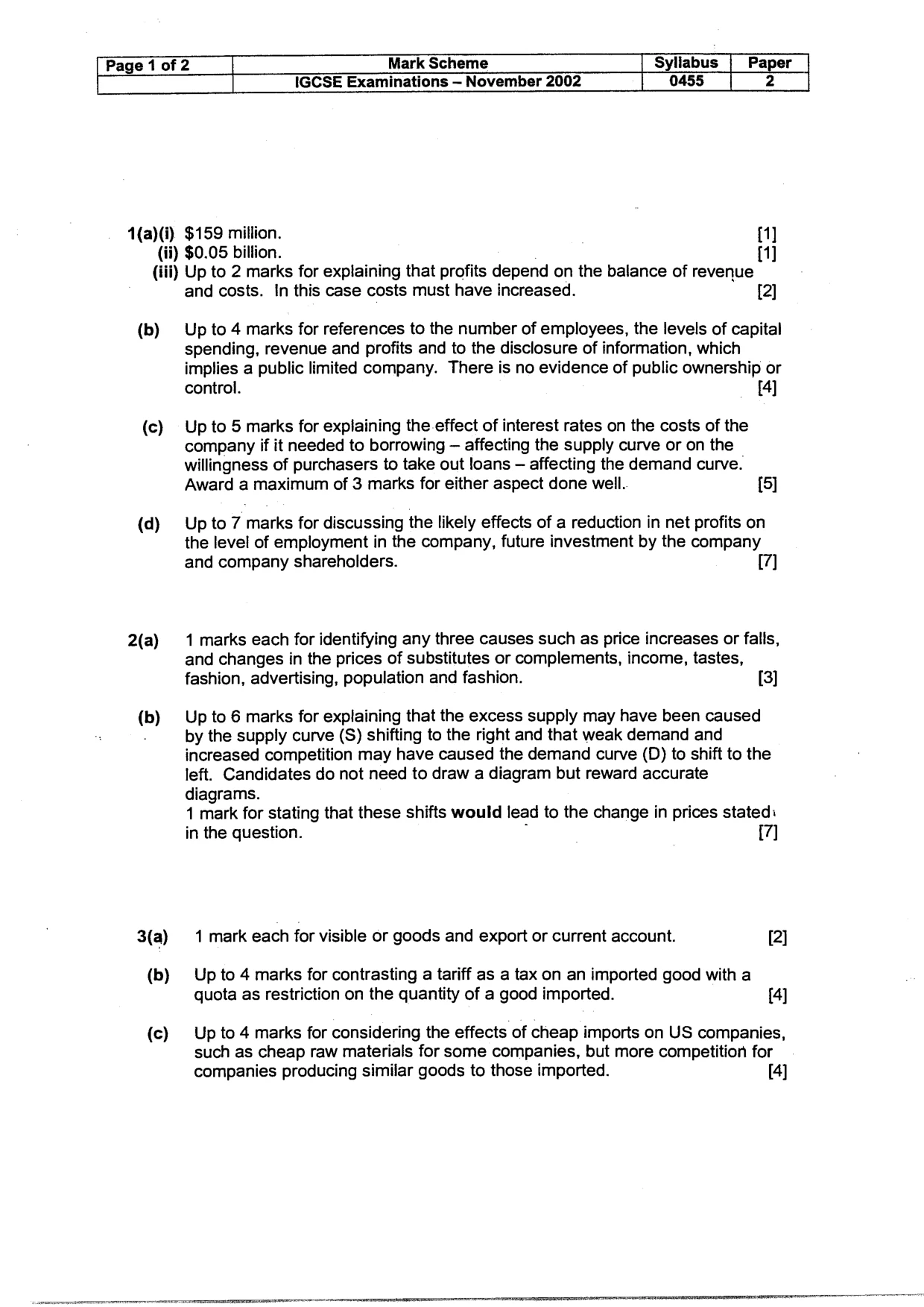Mark scheme, page 2 of 3