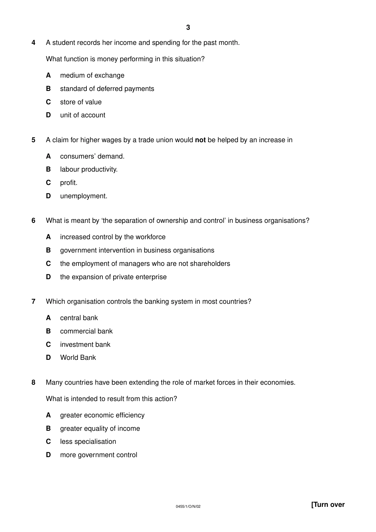 Cambridge IGCSE Economics 0455 2002 Oct/Nov Paper 1 · Variant 1 question paper, page 3 of 12