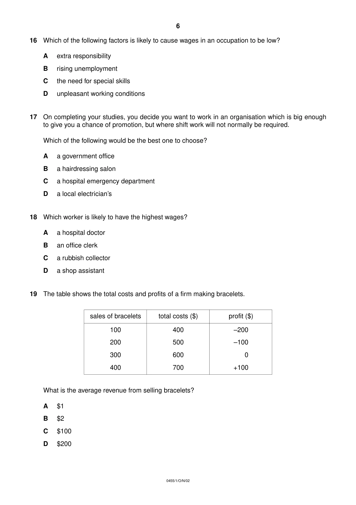 Cambridge IGCSE Economics 0455 2002 Oct/Nov Paper 1 · Variant 1 question paper, page 6 of 12