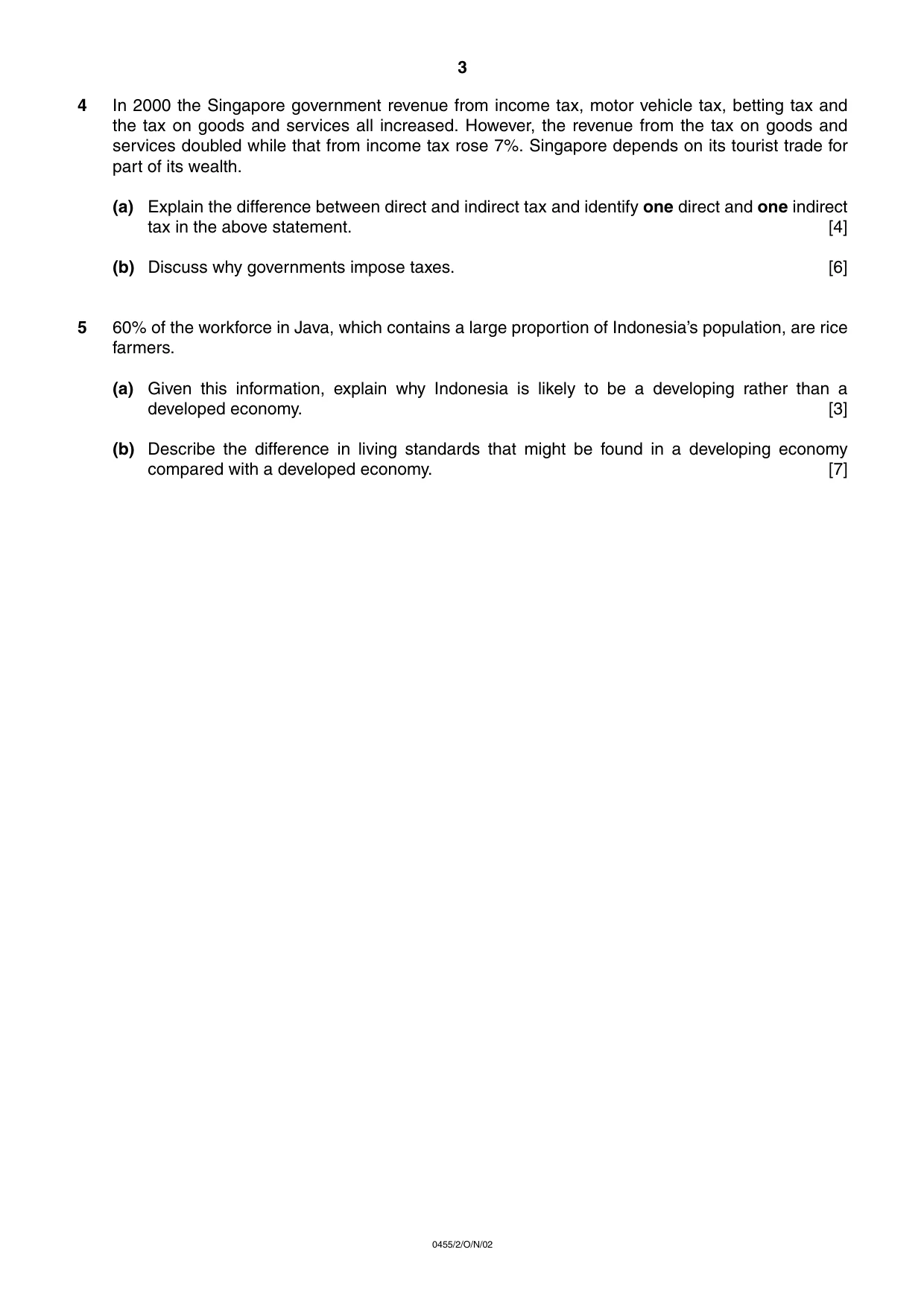 Cambridge IGCSE Economics 0455 2002 Oct/Nov Paper 2 · Variant 1 question paper, page 3 of 4