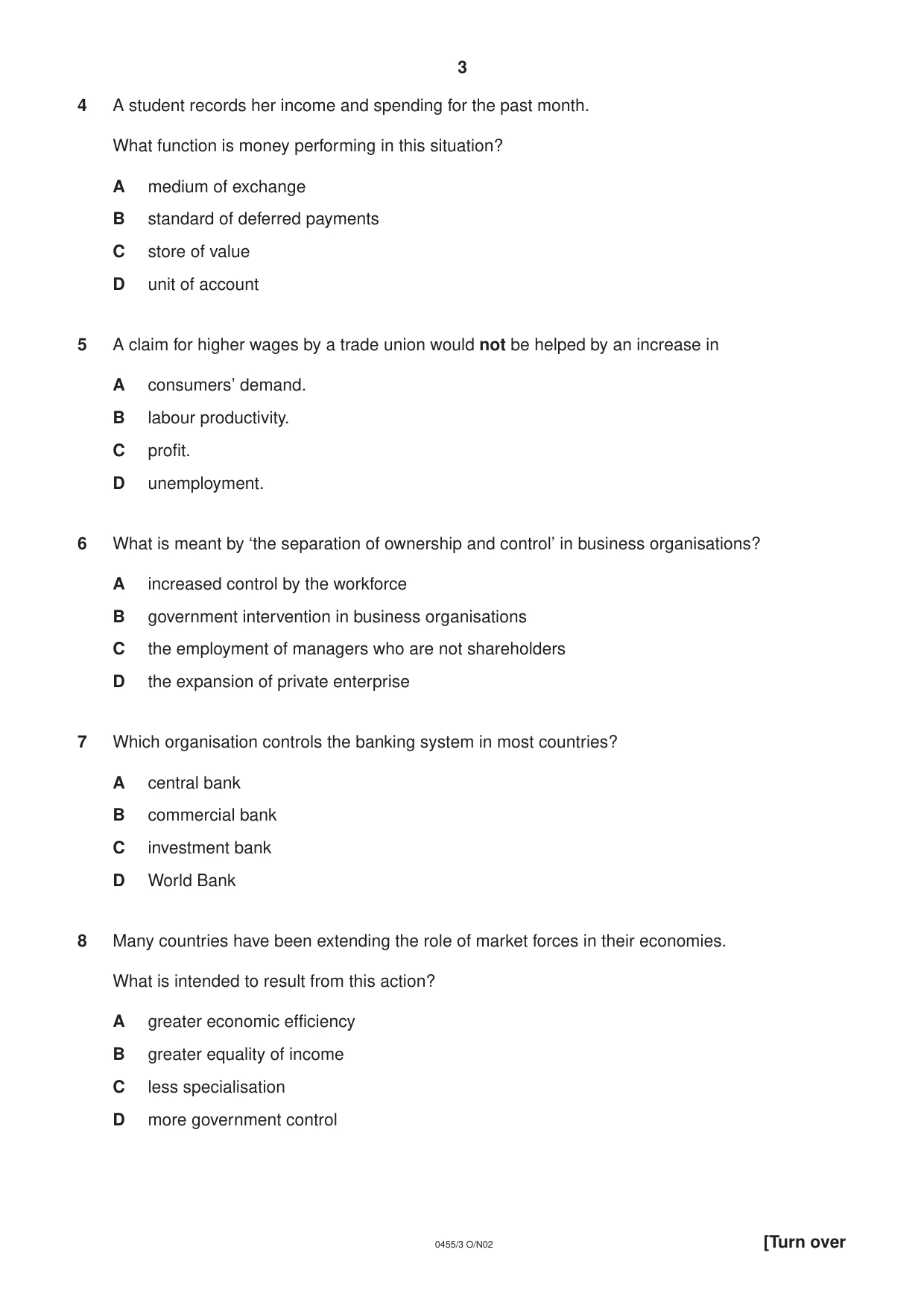 Cambridge IGCSE Economics 0455 2002 Oct/Nov Paper 3 · Variant 1 question paper, page 3 of 12