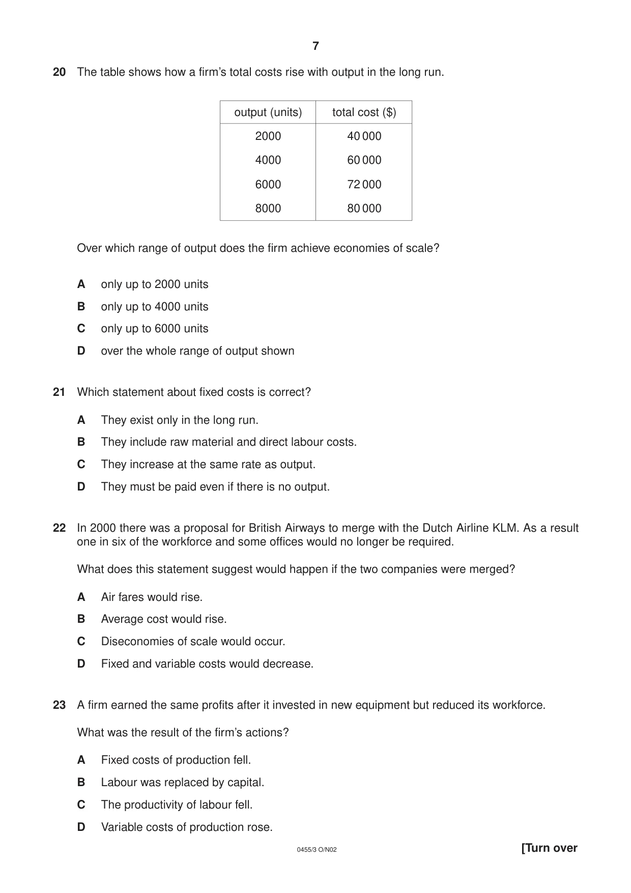 Cambridge IGCSE Economics 0455 2002 Oct/Nov Paper 3 · Variant 1 question paper, page 7 of 12