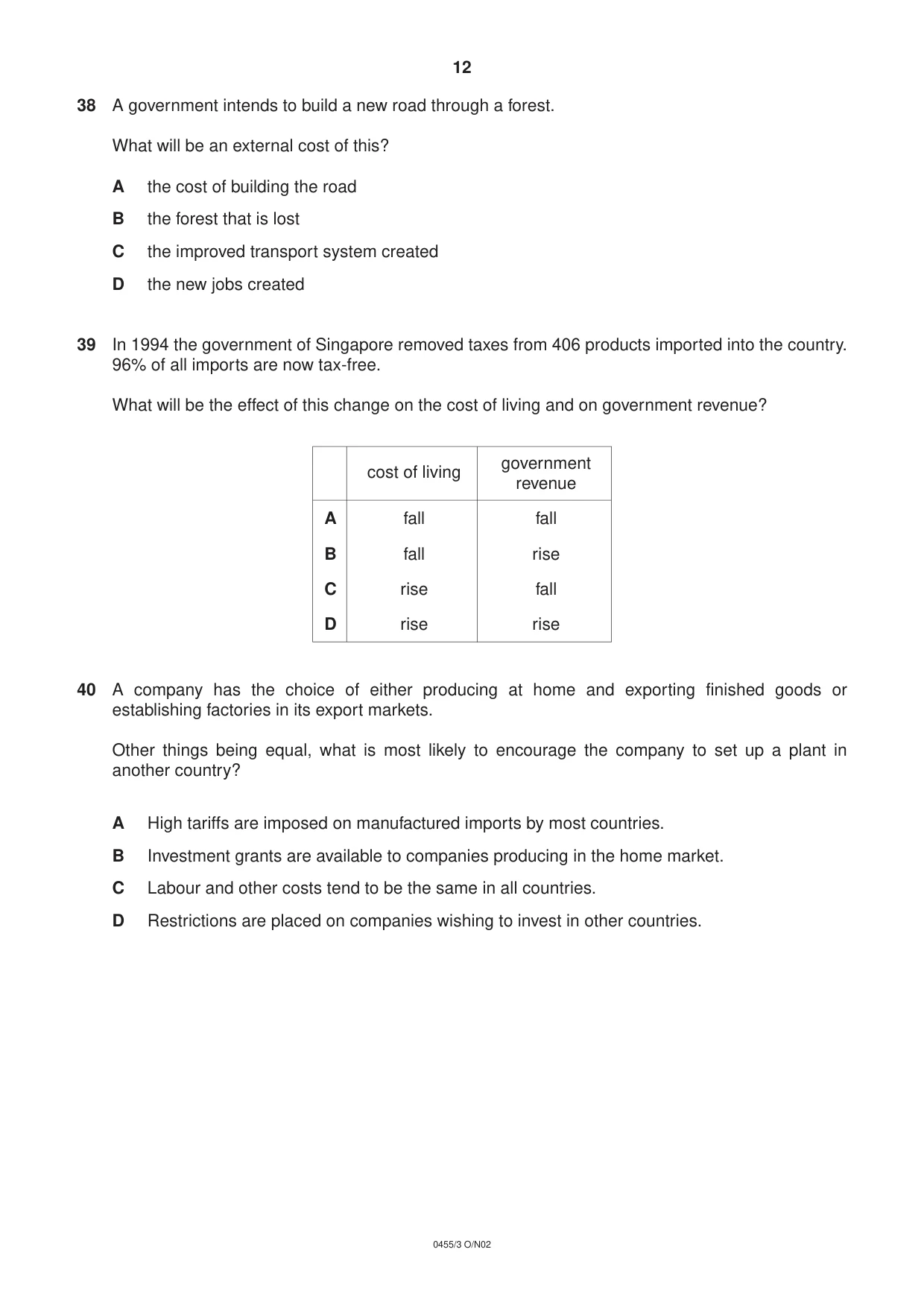 Cambridge IGCSE Economics 0455 2002 Oct/Nov Paper 3 · Variant 1 question paper, page 12 of 12