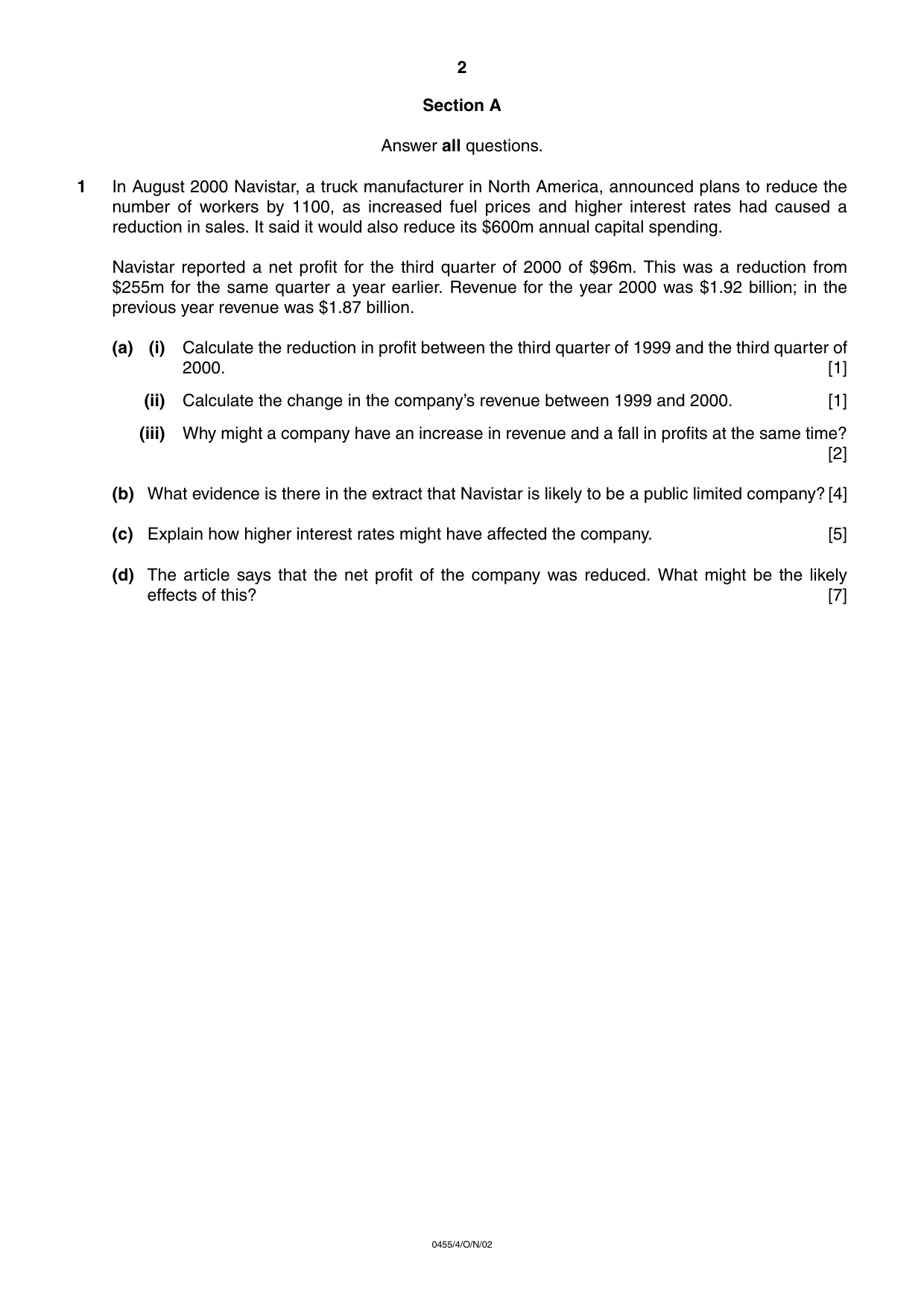 Cambridge IGCSE Economics 0455 2002 Oct/Nov Paper 4 · Variant 1 question paper, page 2 of 4