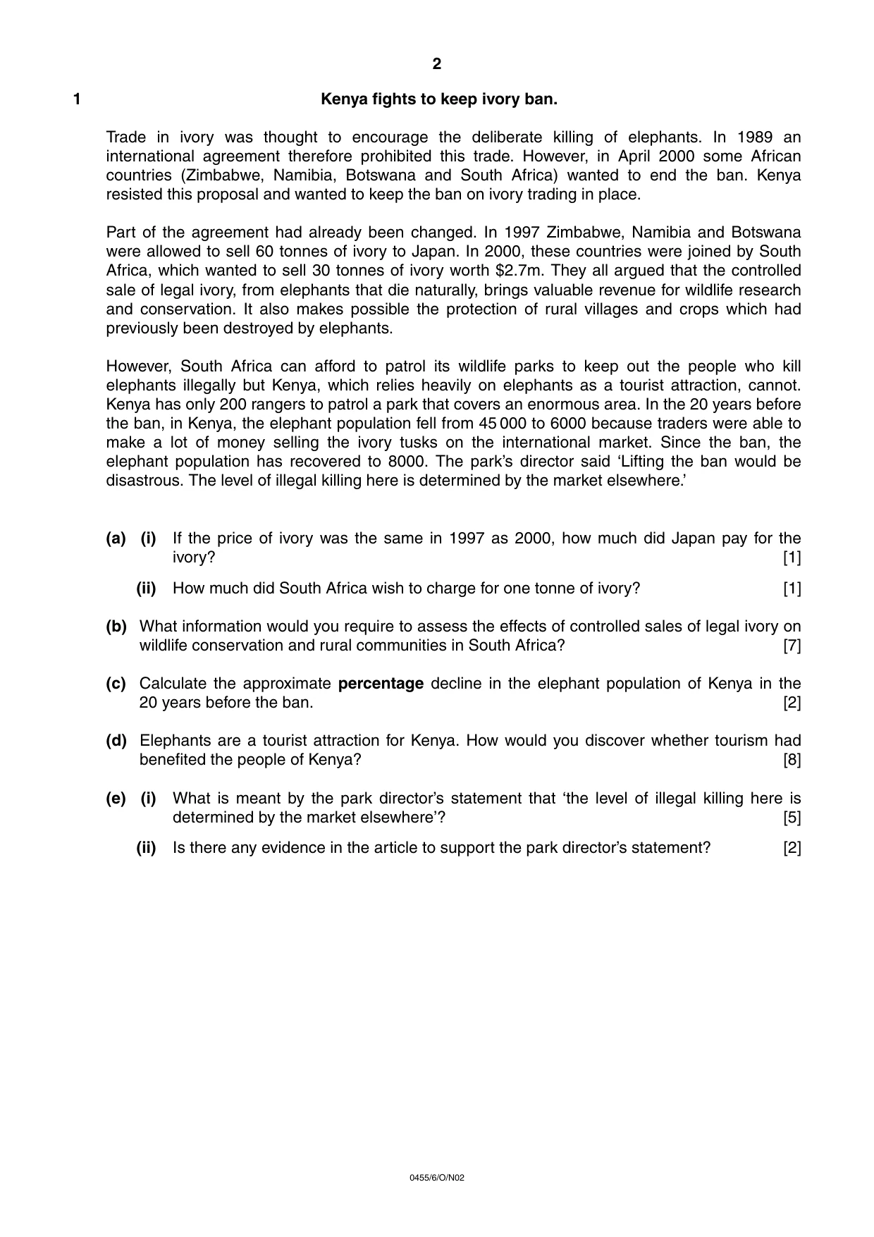 Cambridge IGCSE Economics 0455 2002 Oct/Nov Paper 6 · Variant 1 question paper, page 2 of 4