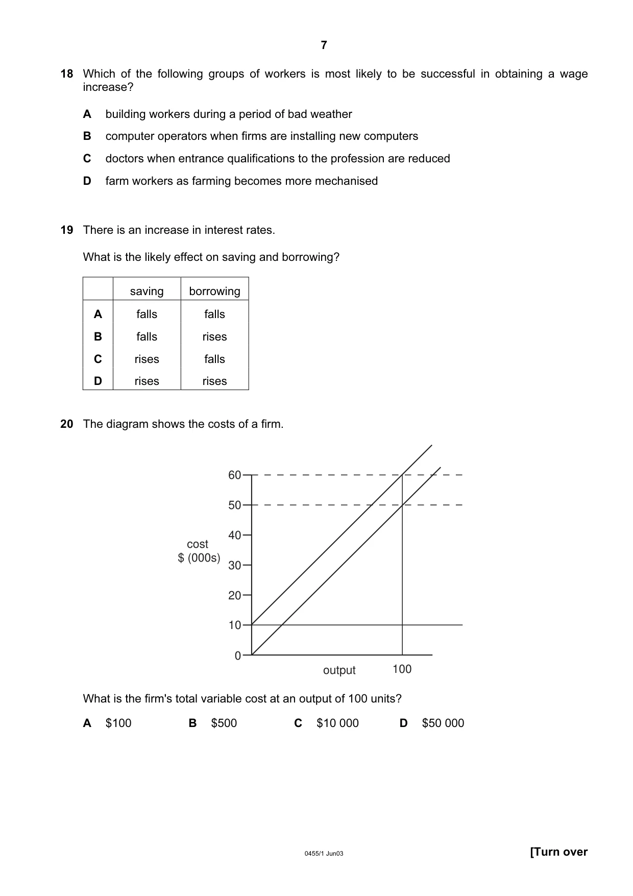 Cambridge IGCSE Economics 0455 2003 May/June Paper 1 · Variant 1 question paper, page 7 of 12