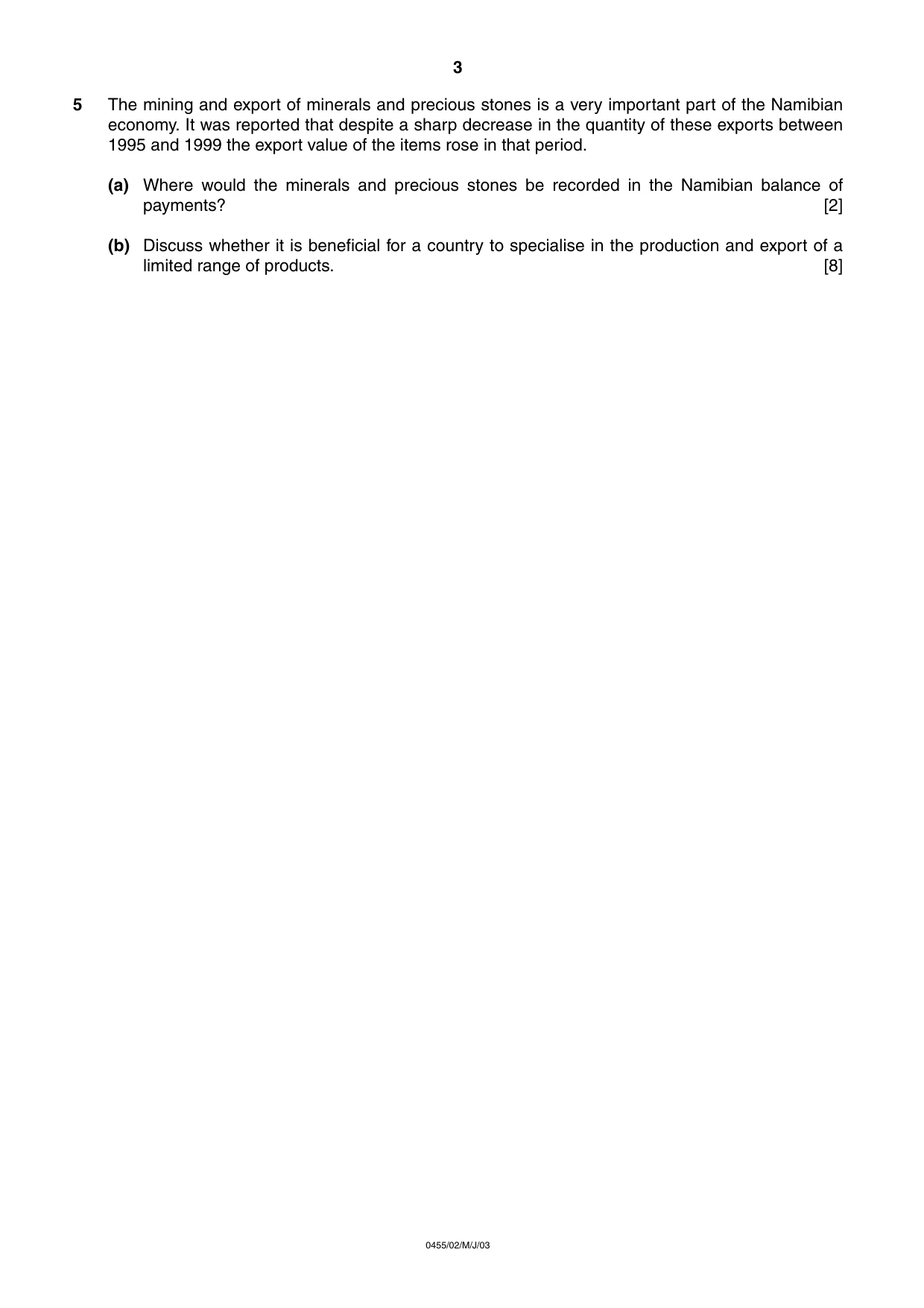 Cambridge IGCSE Economics 0455 2003 May/June Paper 2 · Variant 1 question paper, page 3 of 4