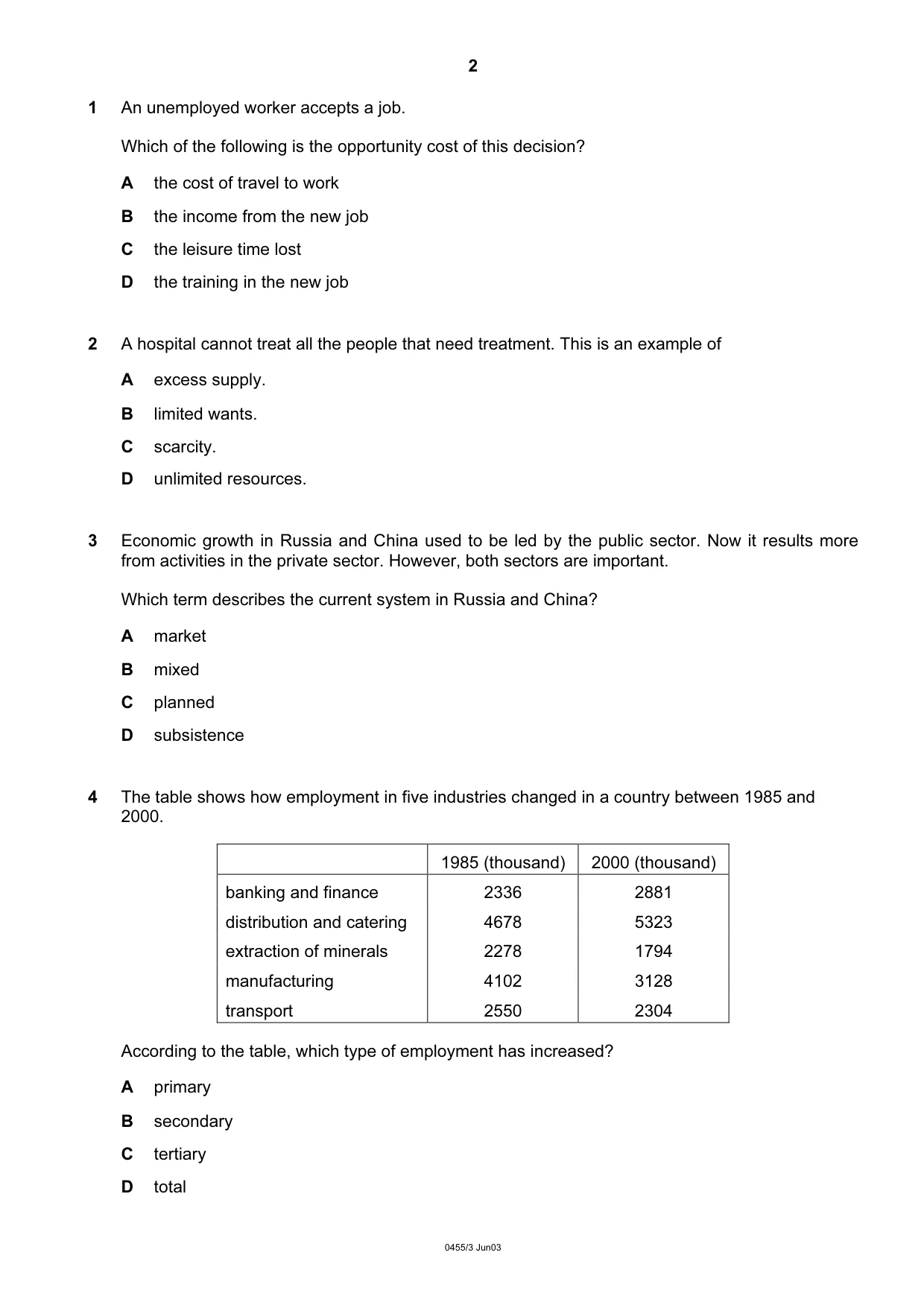 Cambridge IGCSE Economics 0455 2003 May/June Paper 3 · Variant 1 question paper, page 2 of 12