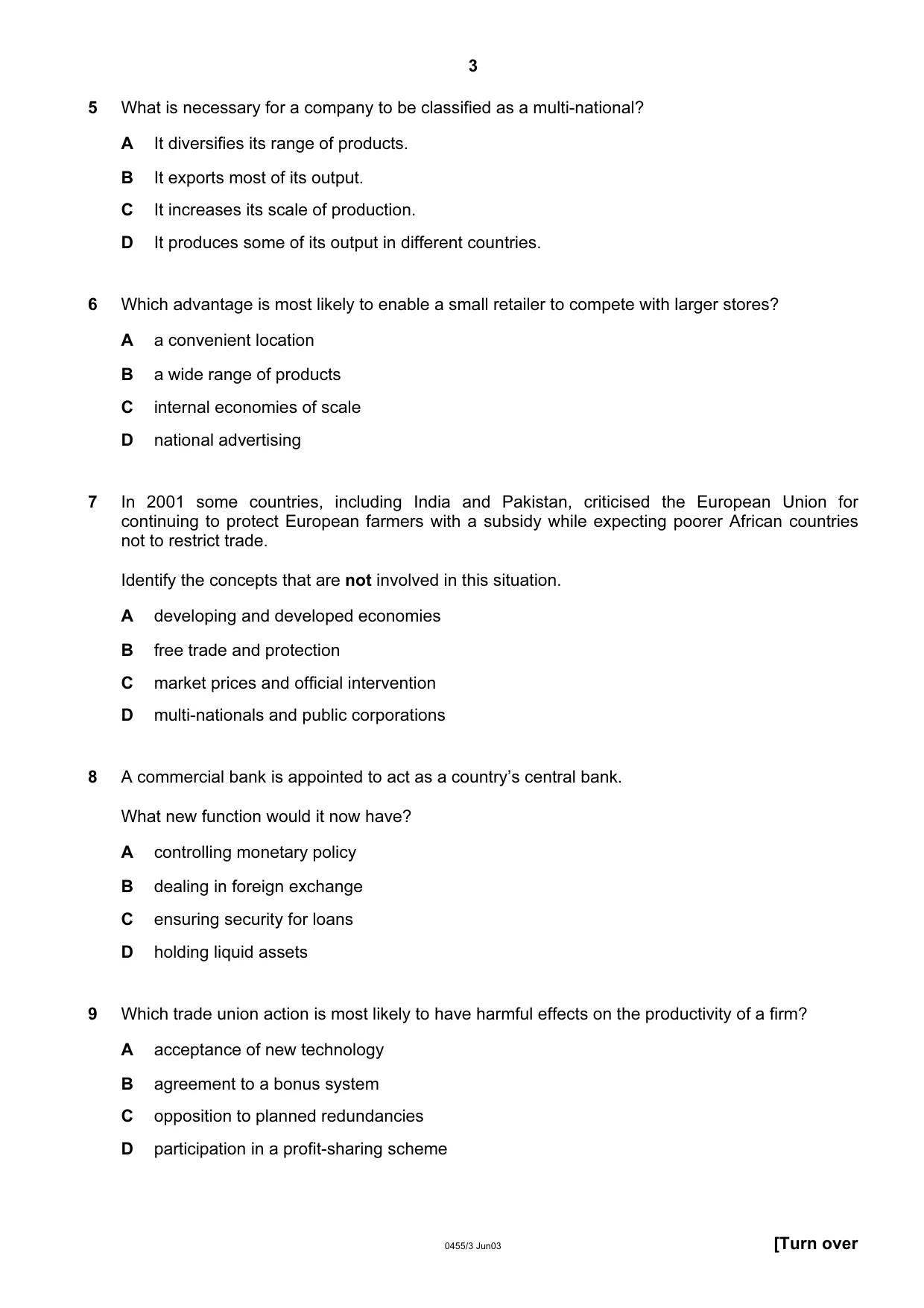 Cambridge IGCSE Economics 0455 2003 May/June Paper 3 · Variant 1 question paper, page 3 of 12
