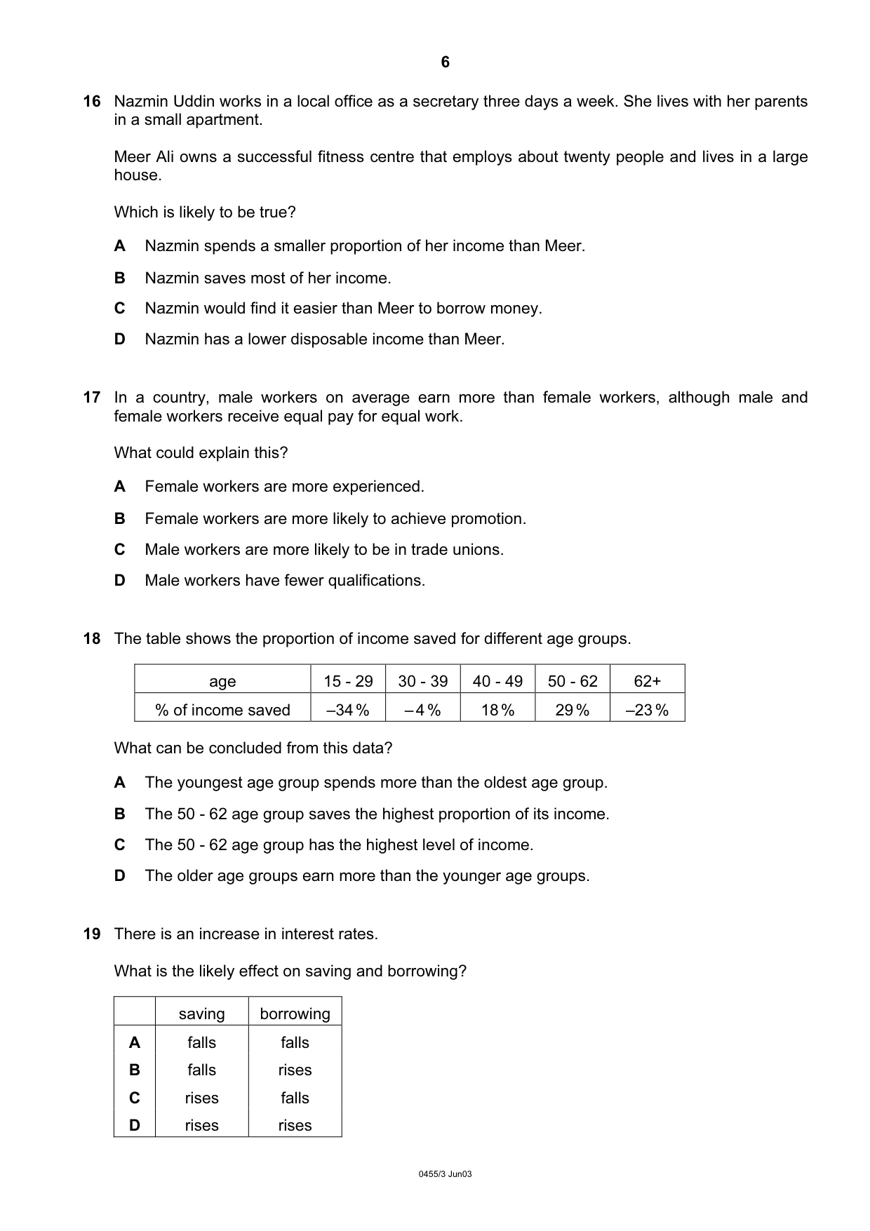Cambridge IGCSE Economics 0455 2003 May/June Paper 3 · Variant 1 question paper, page 6 of 12