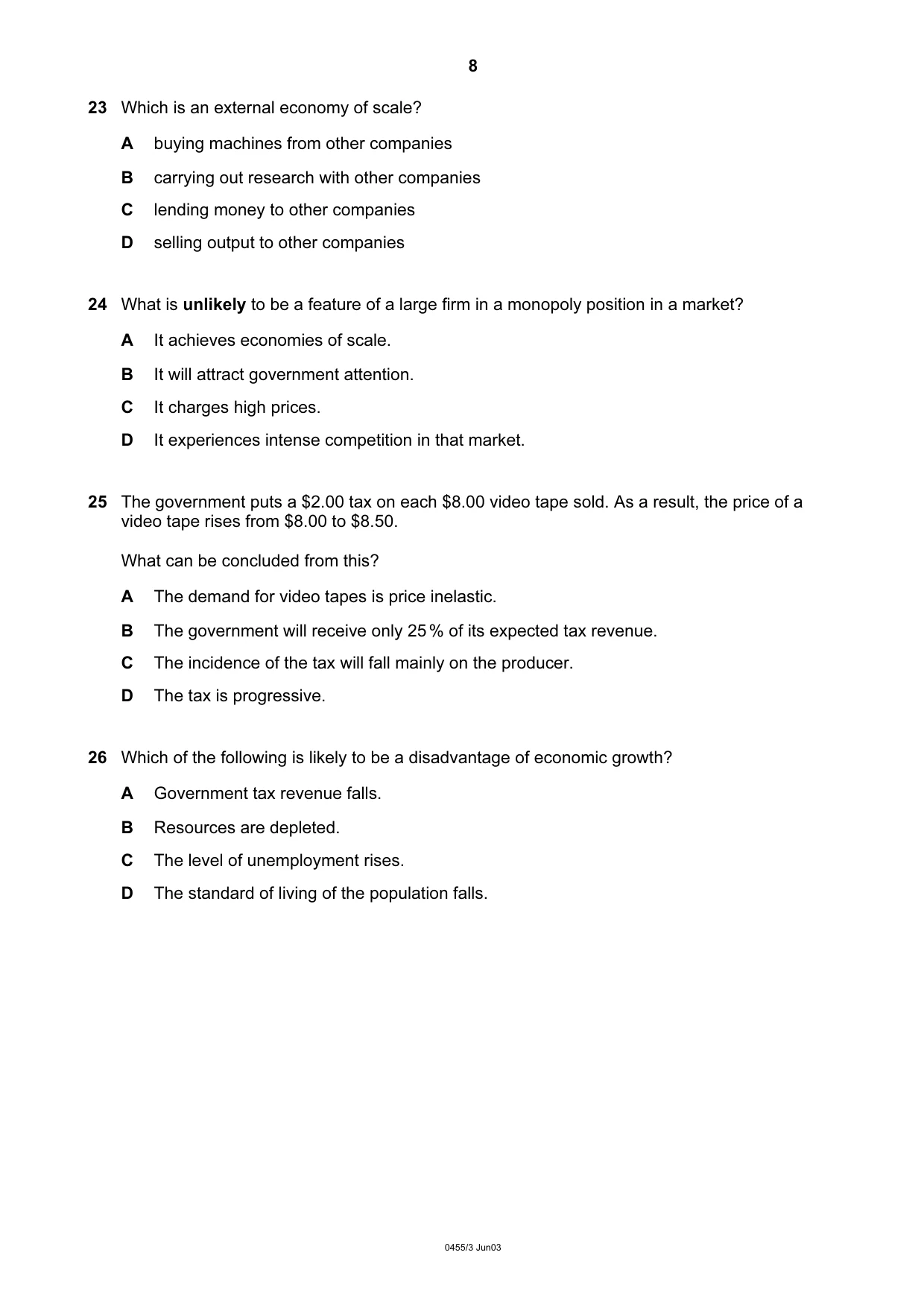Cambridge IGCSE Economics 0455 2003 May/June Paper 3 · Variant 1 question paper, page 8 of 12