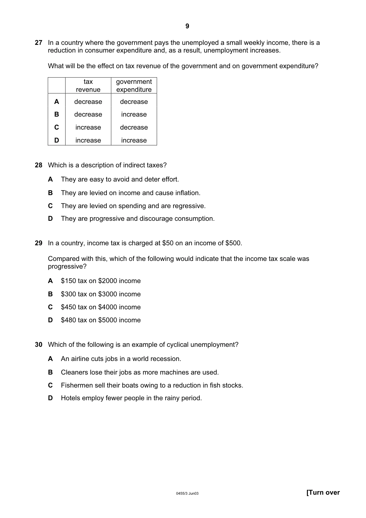Cambridge IGCSE Economics 0455 2003 May/June Paper 3 · Variant 1 question paper, page 9 of 12