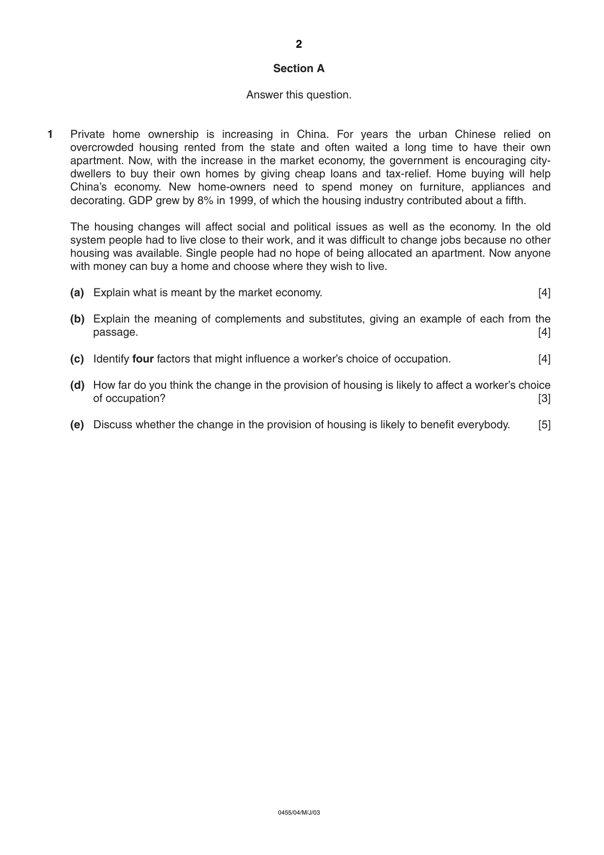 Cambridge IGCSE Economics 0455 2003 May/June Paper 4 · Variant 1 question paper, page 2 of 4
