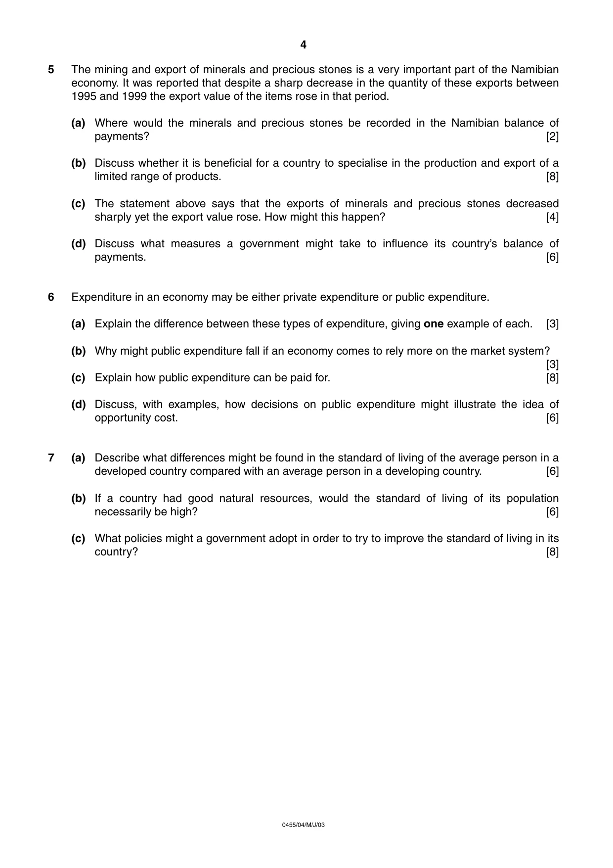Cambridge IGCSE Economics 0455 2003 May/June Paper 4 · Variant 1 question paper, page 4 of 4