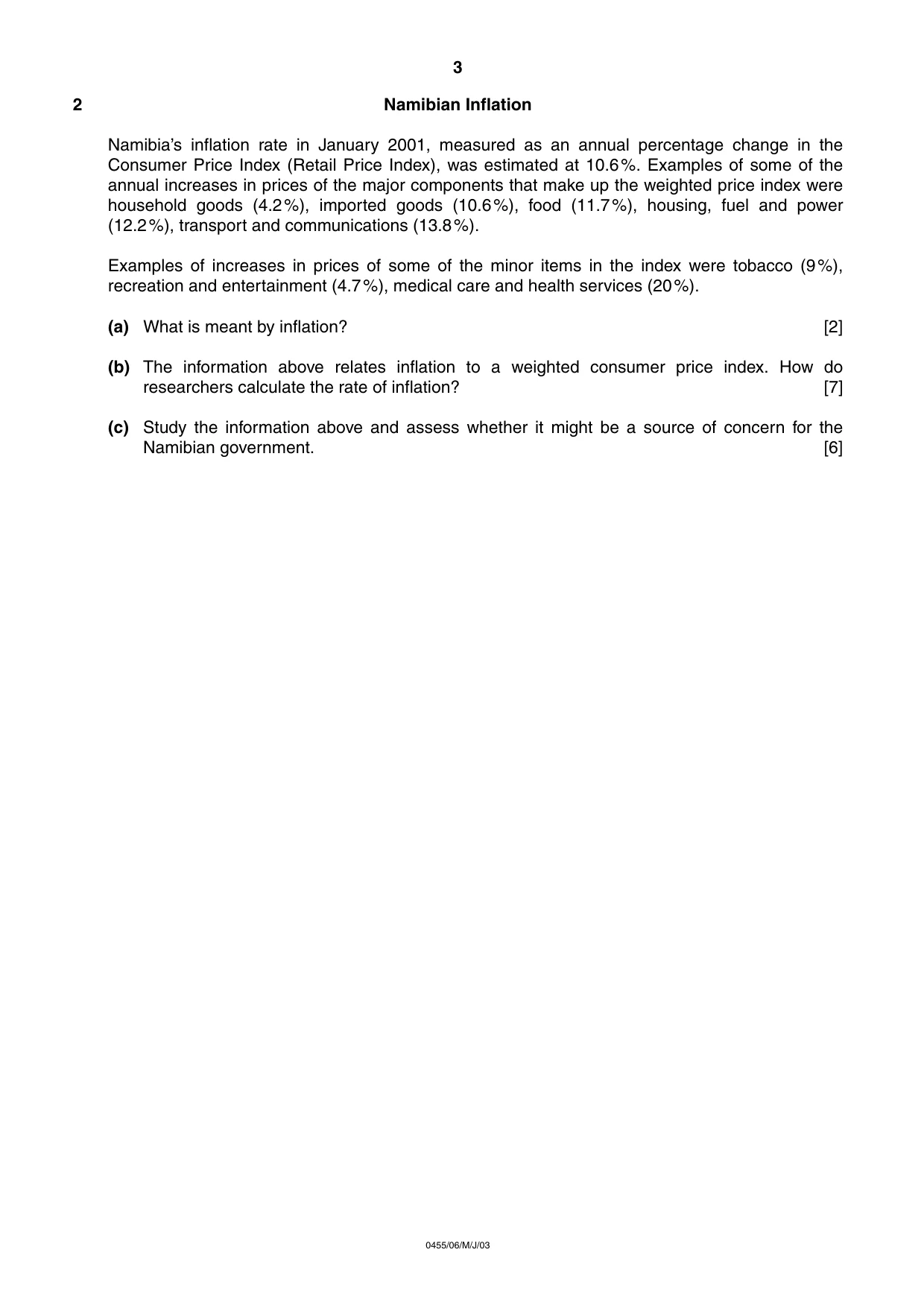 Cambridge IGCSE Economics 0455 2003 May/June Paper 6 · Variant 1 question paper, page 3 of 4
