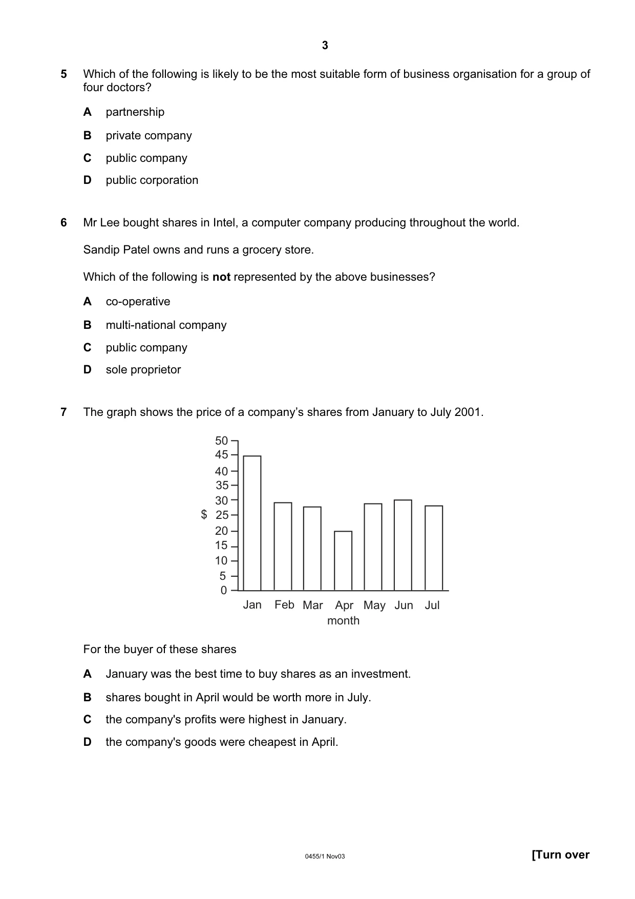 Cambridge IGCSE Economics 0455 2003 Oct/Nov Paper 1 · Variant 1 question paper, page 3 of 12