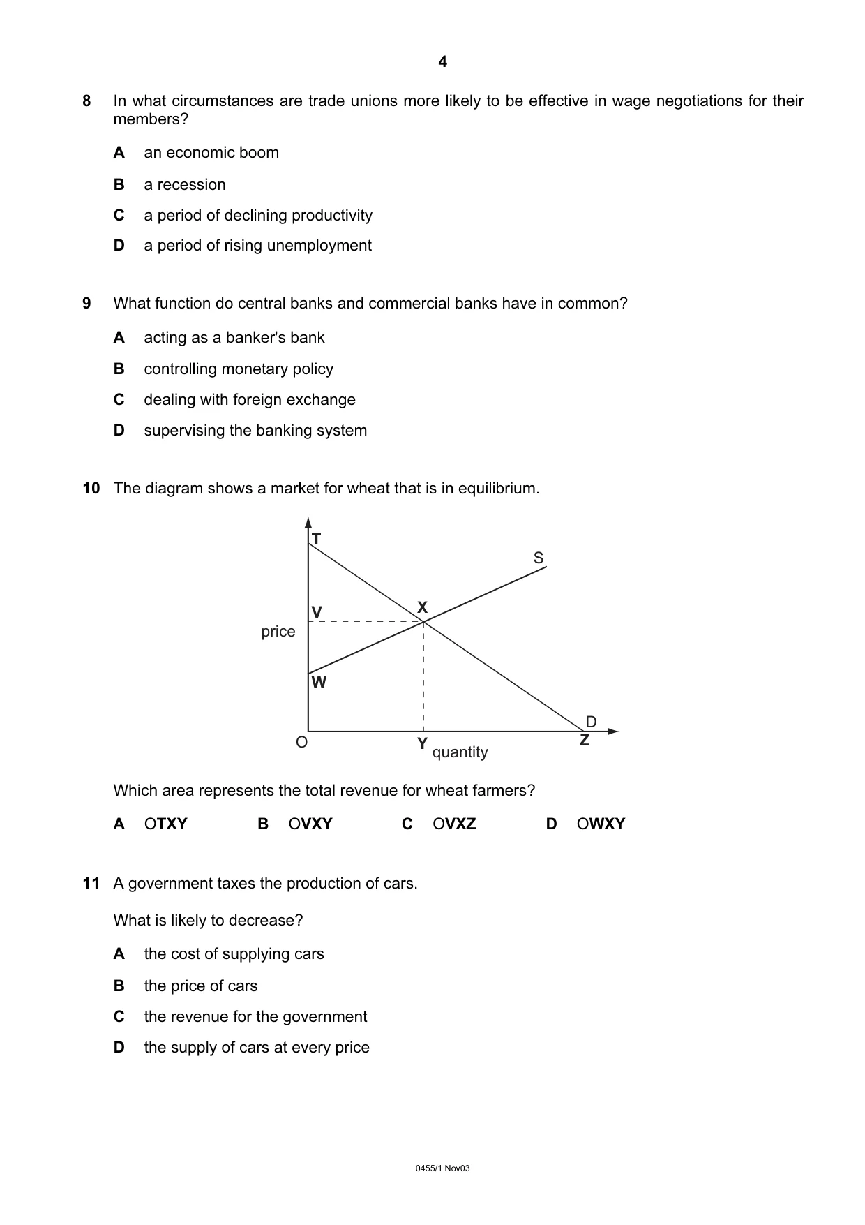 Cambridge IGCSE Economics 0455 2003 Oct/Nov Paper 1 · Variant 1 question paper, page 4 of 12