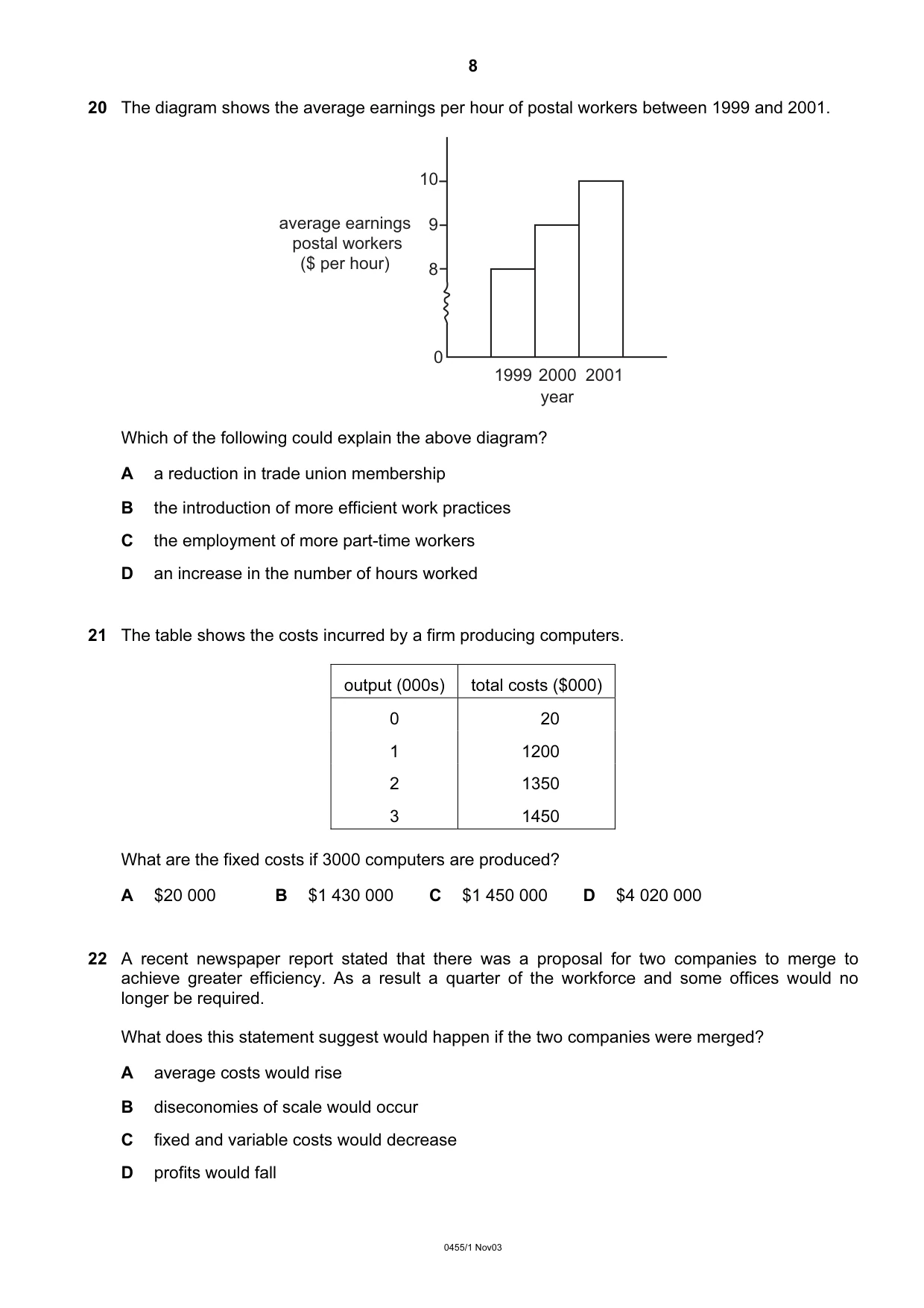 Cambridge IGCSE Economics 0455 2003 Oct/Nov Paper 1 · Variant 1 question paper, page 8 of 12