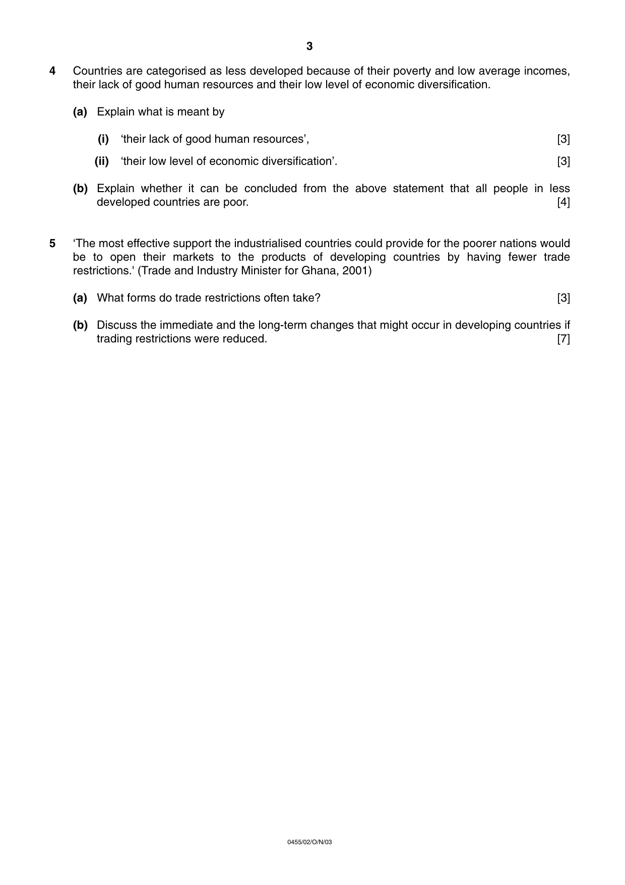 Cambridge IGCSE Economics 0455 2003 Oct/Nov Paper 2 · Variant 1 question paper, page 3 of 4