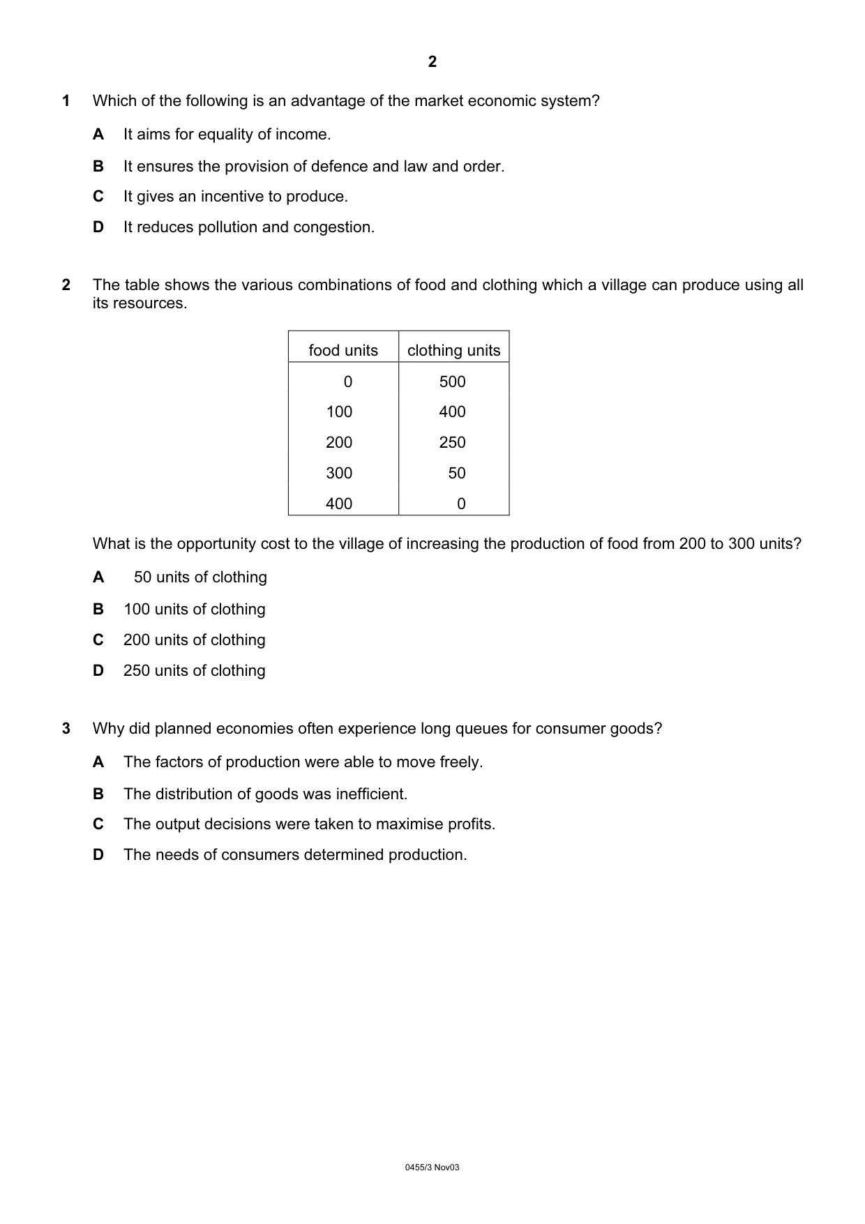 Cambridge IGCSE Economics 0455 2003 Oct/Nov Paper 3 · Variant 1 question paper, page 2 of 16