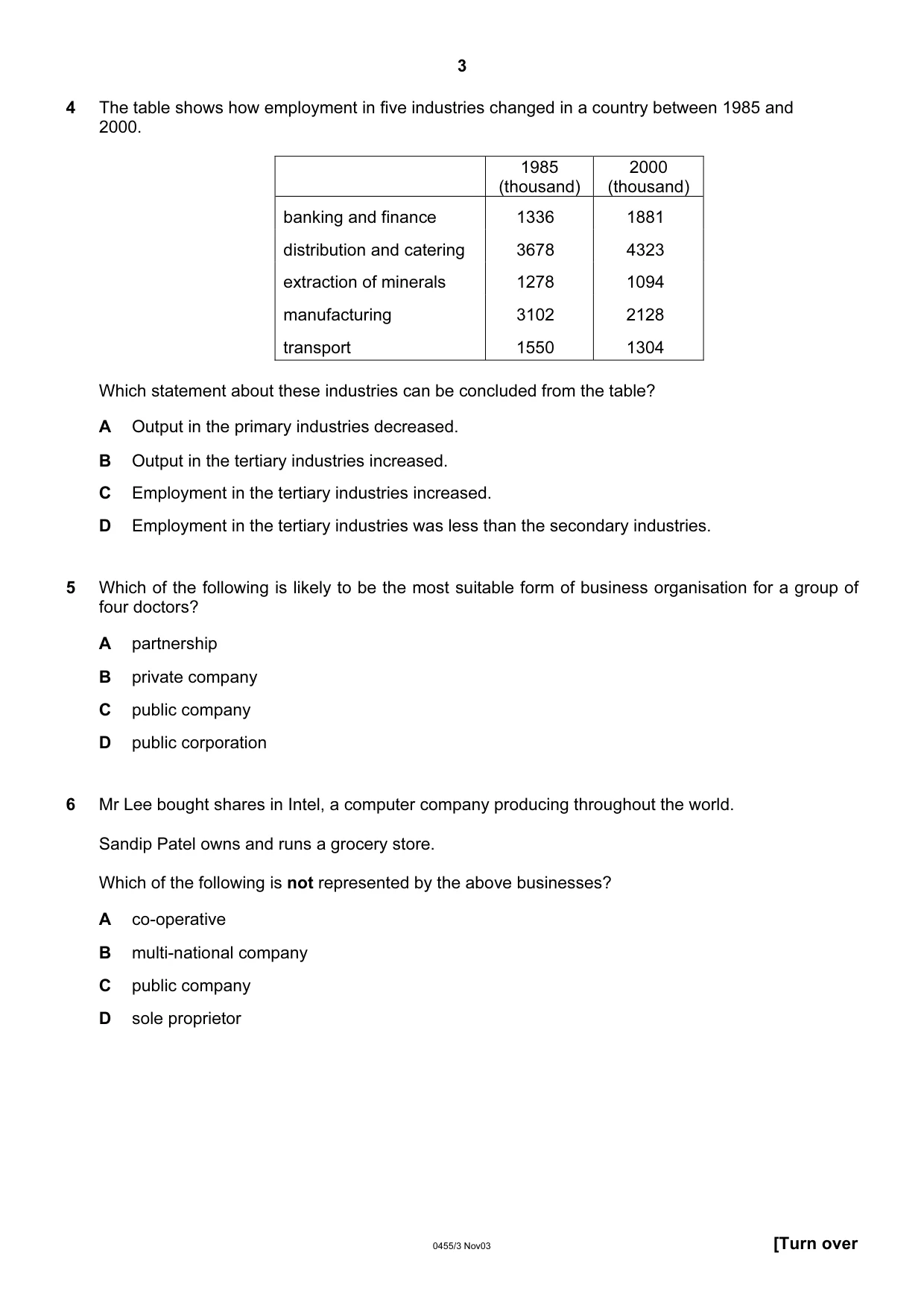 Cambridge IGCSE Economics 0455 2003 Oct/Nov Paper 3 · Variant 1 question paper, page 3 of 16