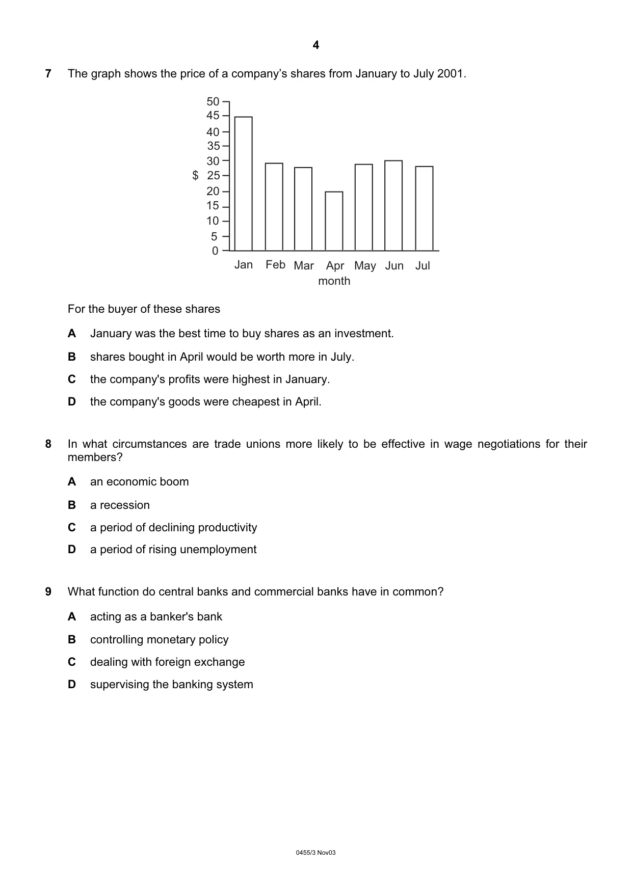 Cambridge IGCSE Economics 0455 2003 Oct/Nov Paper 3 · Variant 1 question paper, page 4 of 16